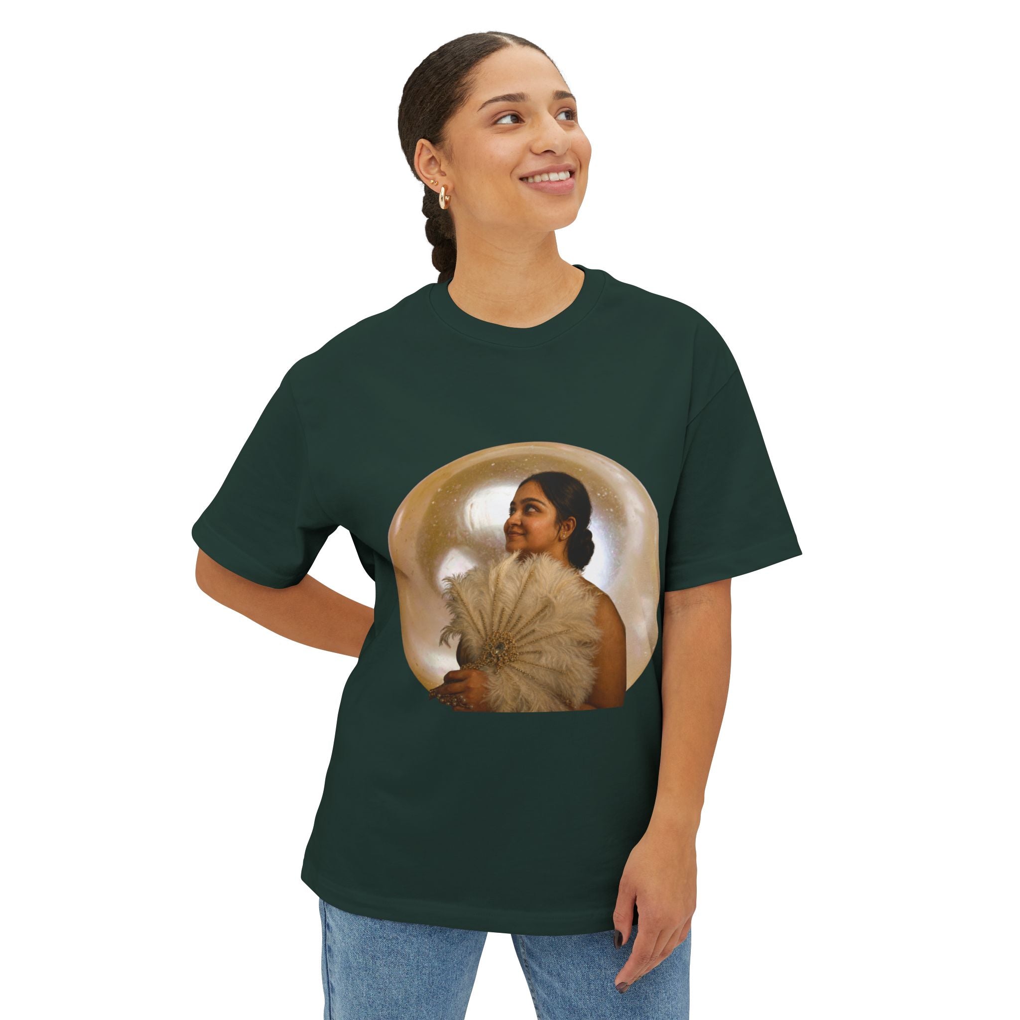 Vintage Portrait Tee — Woman with Fan Graphic Boxy T-Shirt