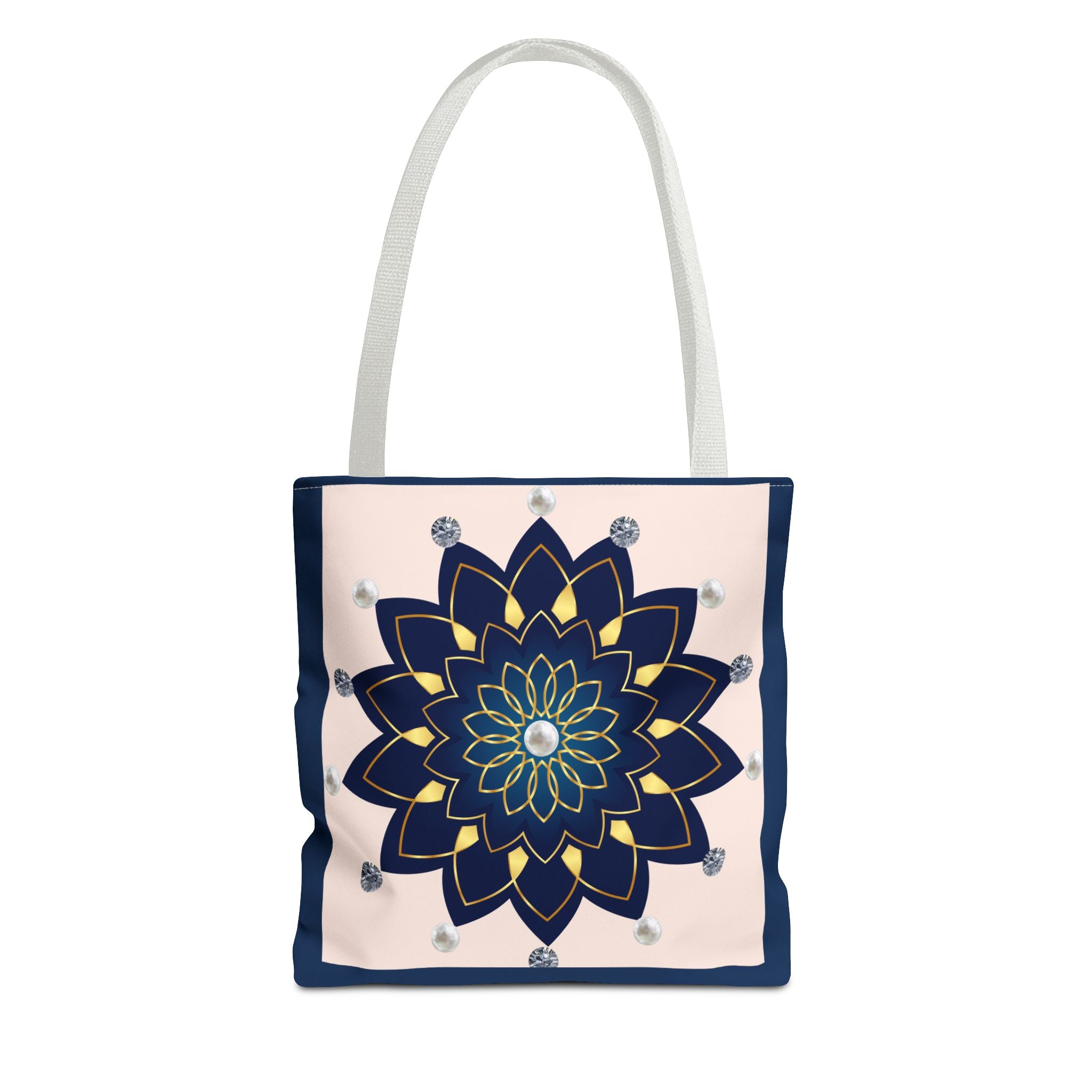 Mandala Floral Tote Bag — Navy 'Love, [Signature]' All-Over Print