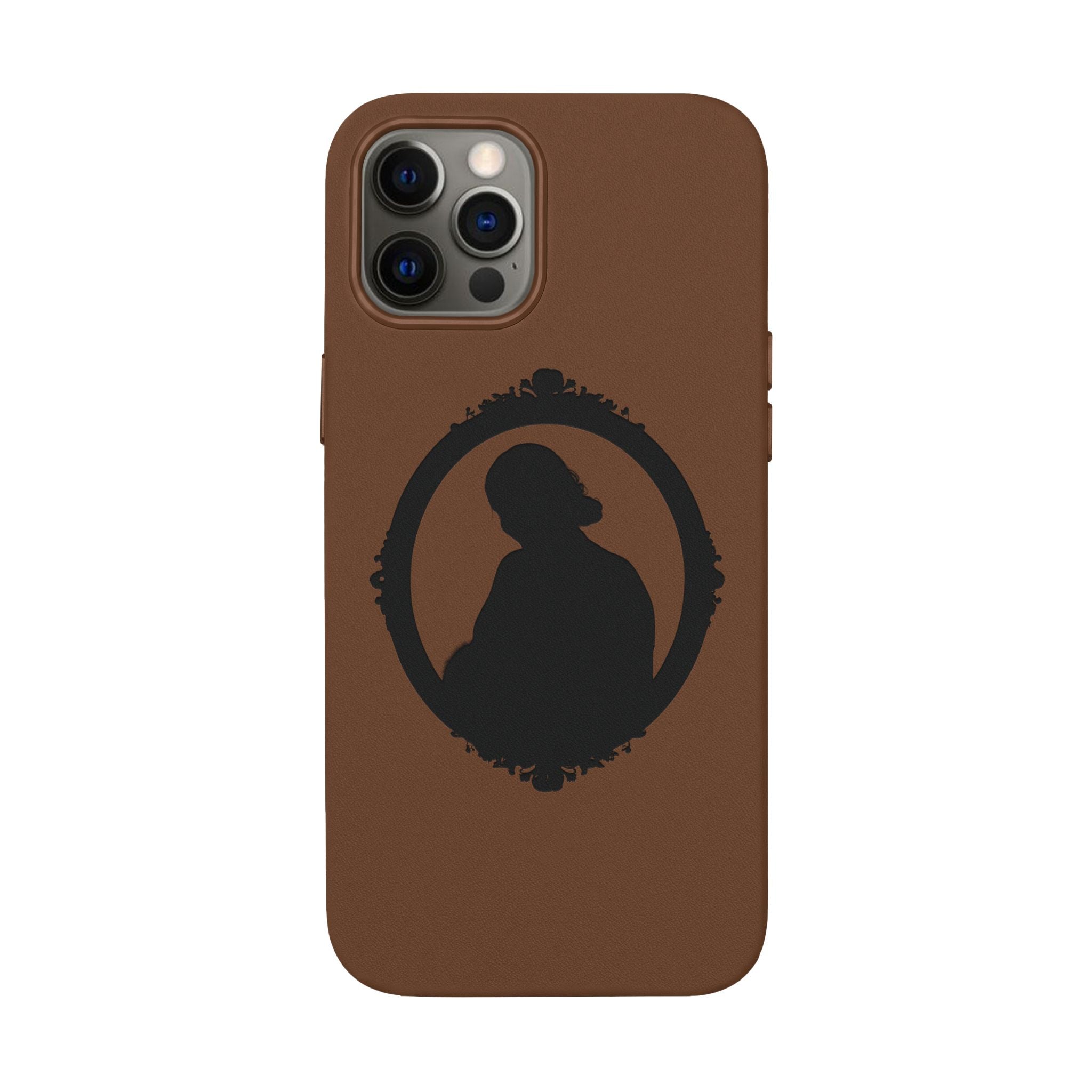 Engraved PU Leather Phone Case — Silhouette Outline Design