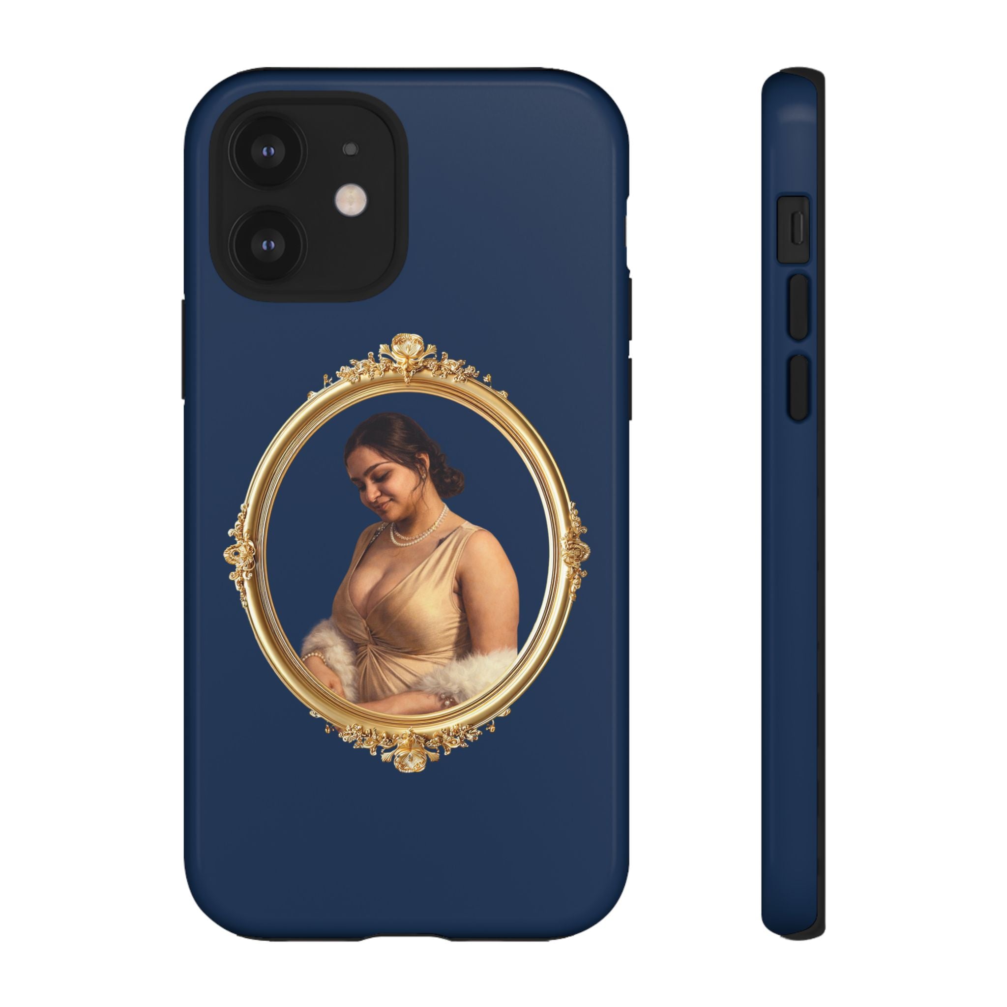 Vintage Portrait Phone Case — Elegant Gold Frame on Navy