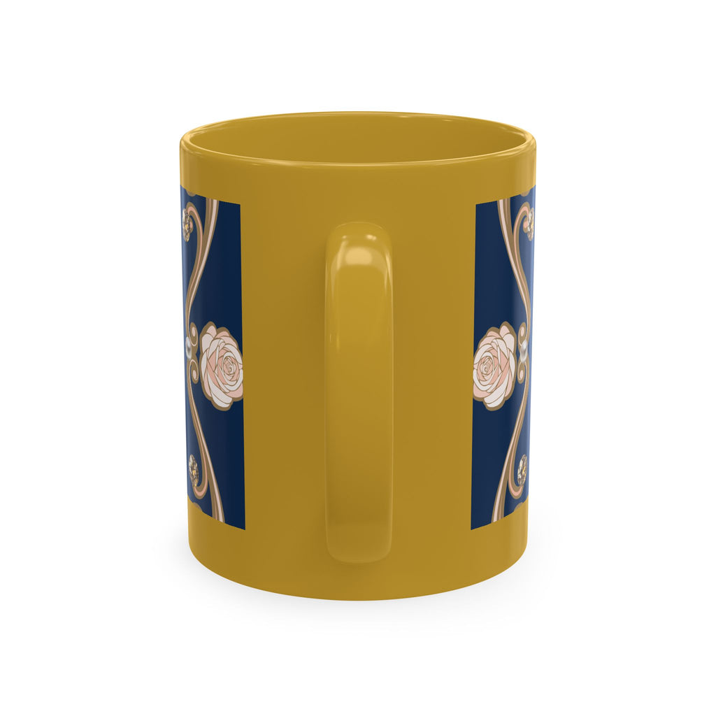 Pearl & Diamond Navy Ceramic Mug — Elegant Vintage Jewelry Design