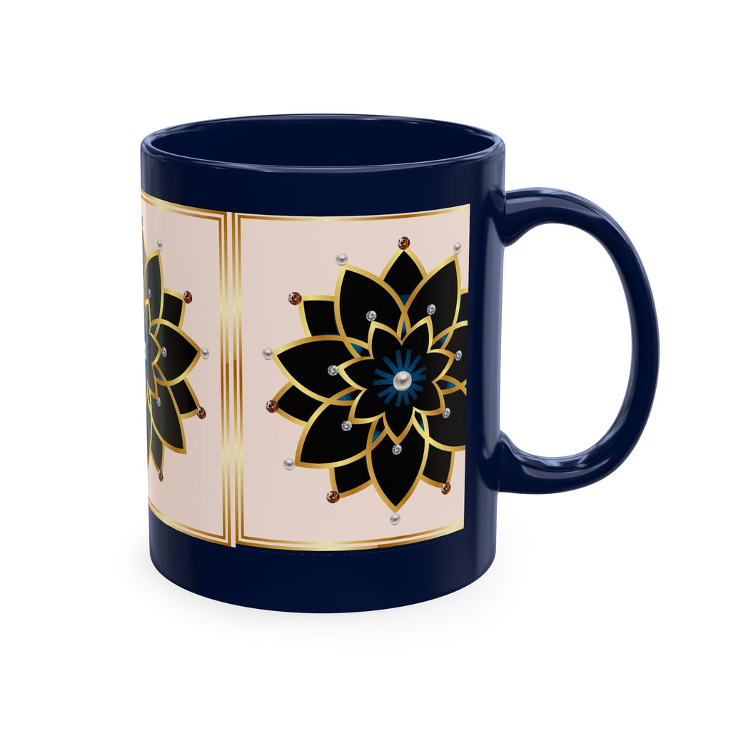 Ceramic Mug — Elegant Black & Gold Floral Mandala Design