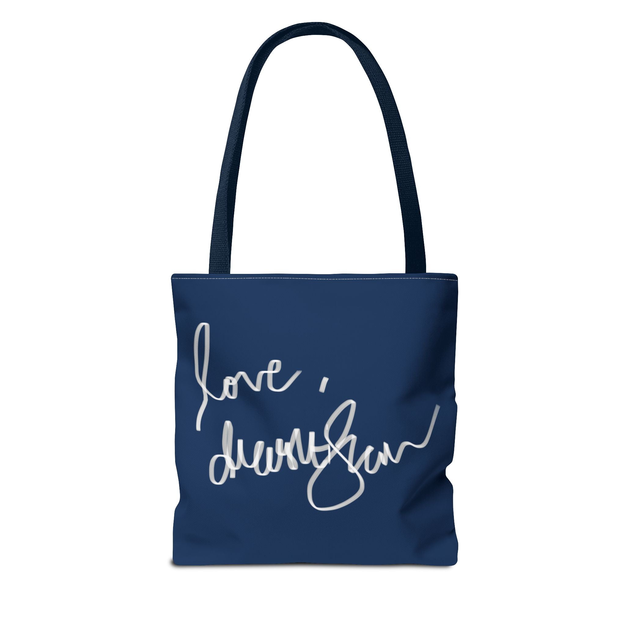 Mandala Floral Tote Bag — Navy 'Love, [Signature]' All-Over Print