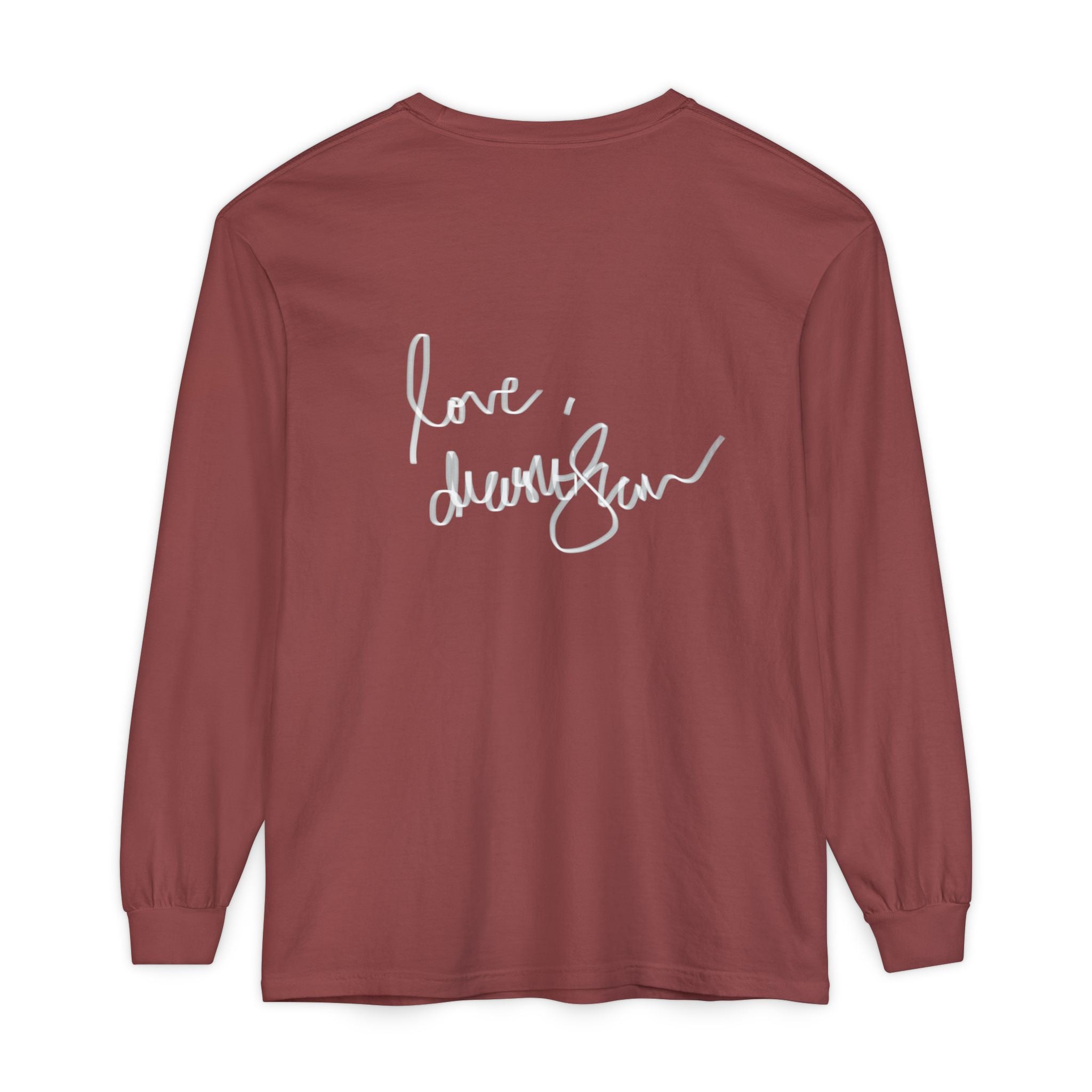 Shell Portrait Long Sleeve Tee — “We Will Be Home” Back Script