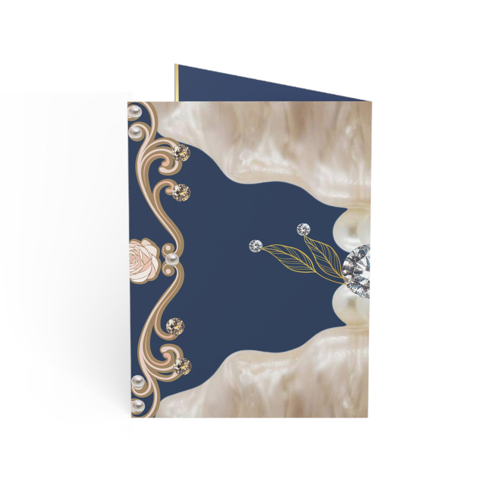 Elegant Pearl & Navy Floral Greeting Cards — Pack of 1/10/30/50