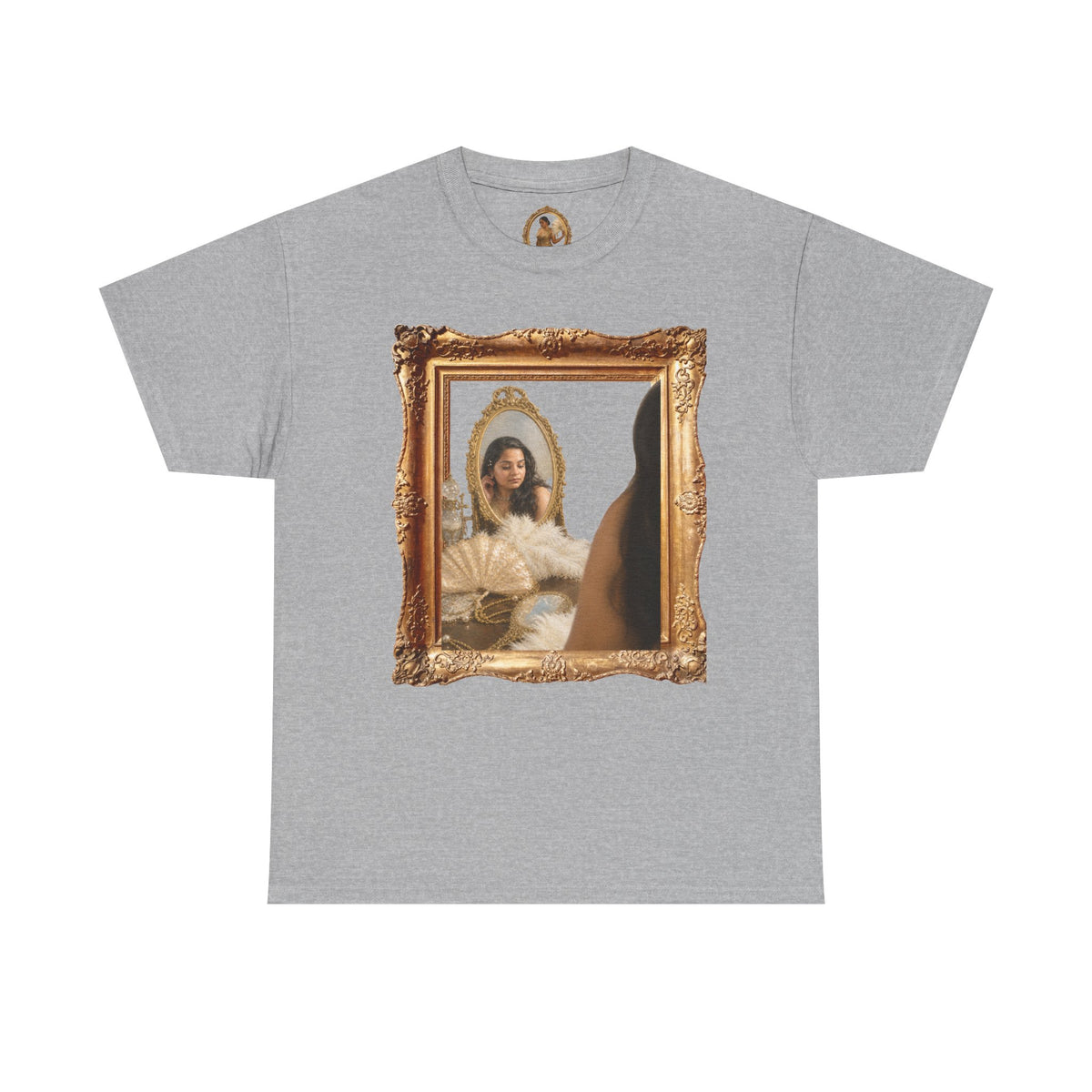 Drashti Portrait Frame Tee — Vintage Mirror Portrait Graphic T-Shirt