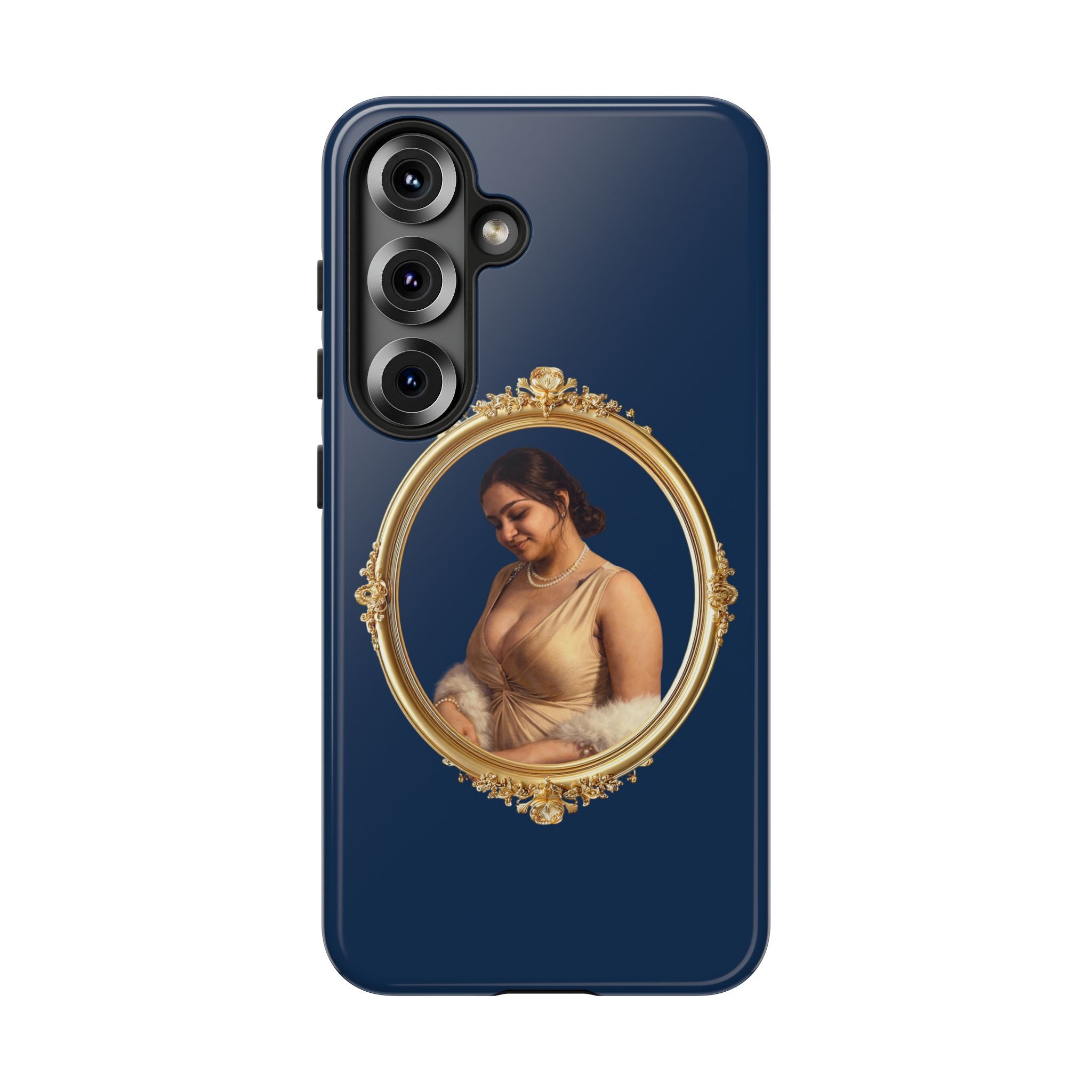 Vintage Portrait Phone Case — Elegant Gold Frame on Navy