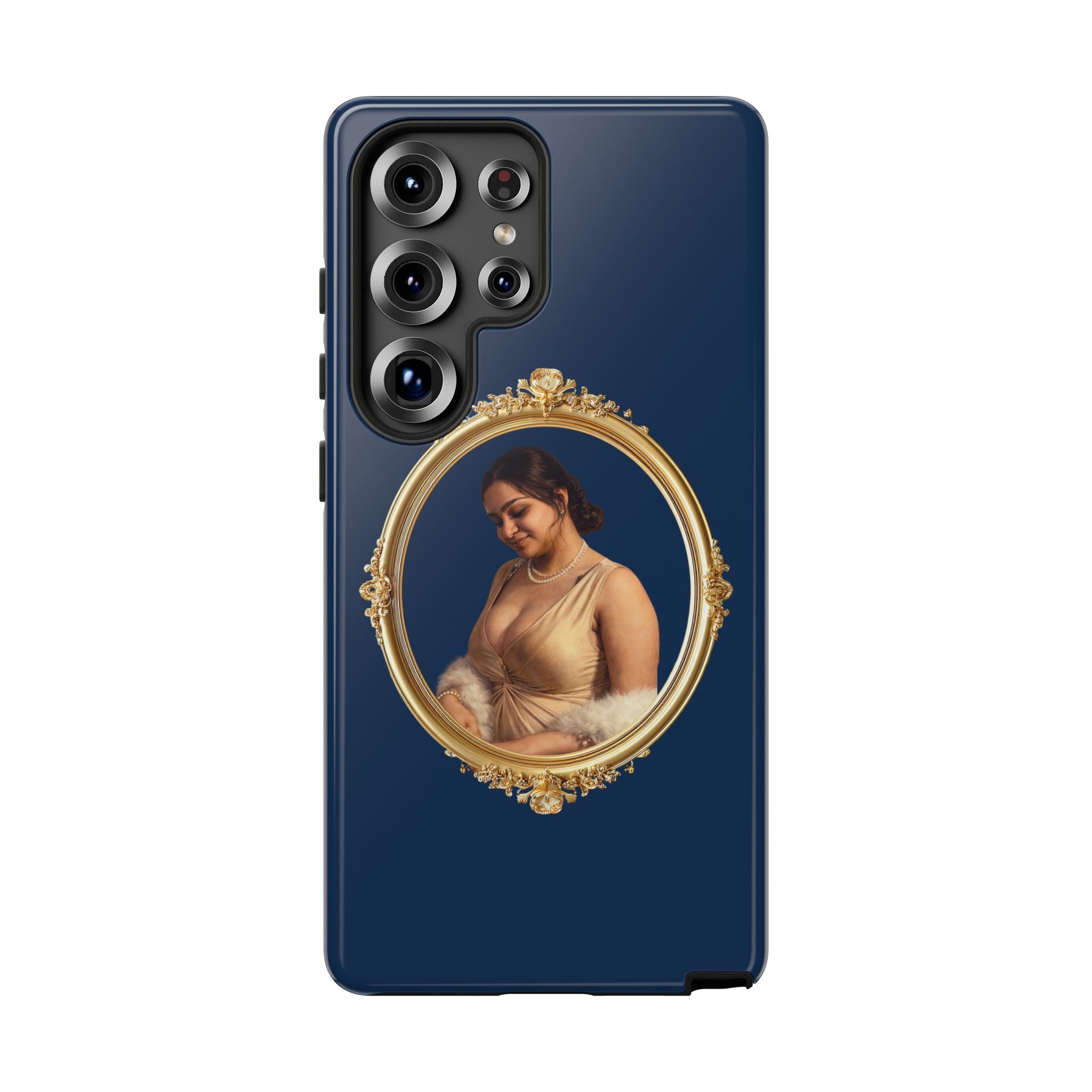 Vintage Portrait Phone Case — Elegant Gold Frame on Navy