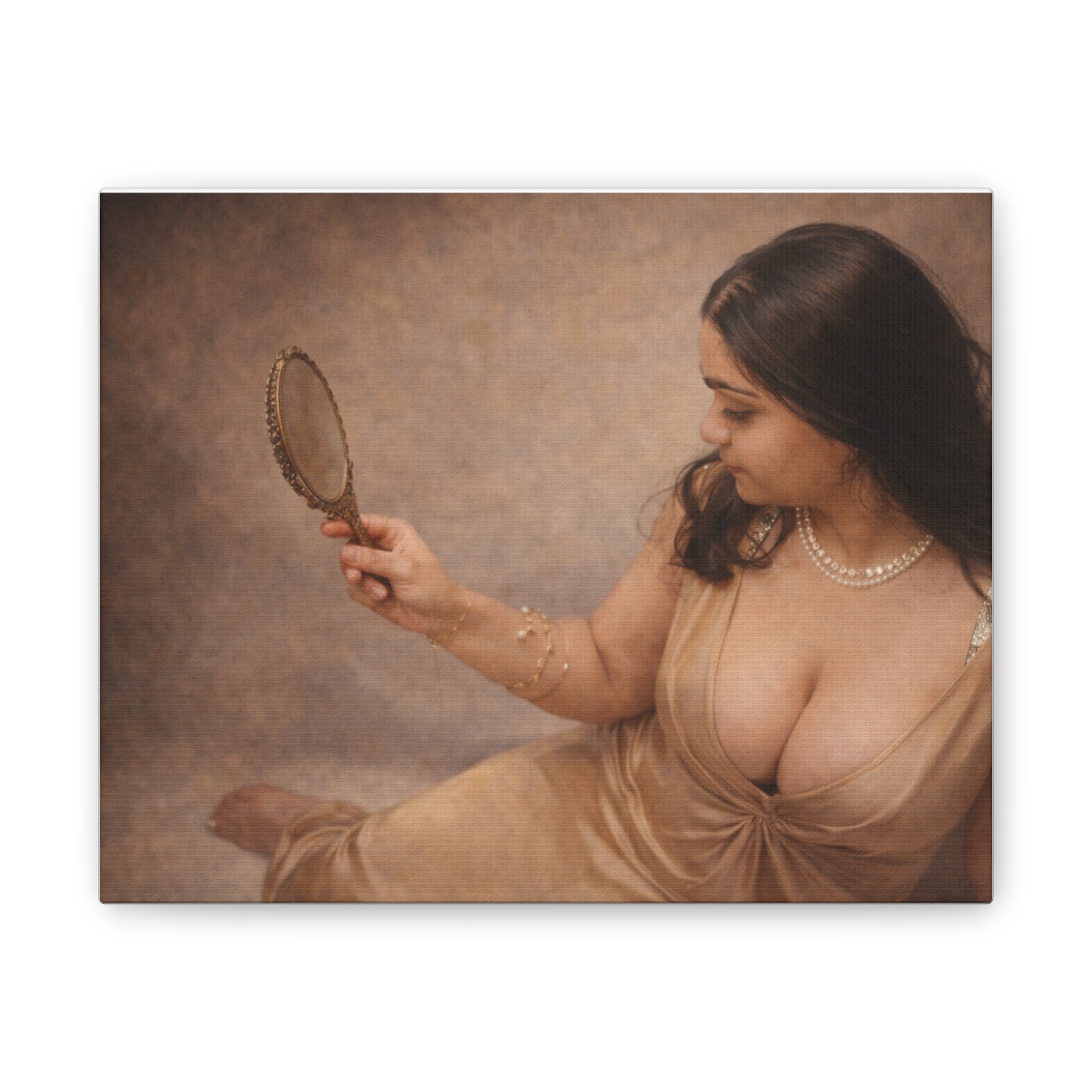 Vintage Portrait Canvas Wall Art — Woman with Hand Mirror