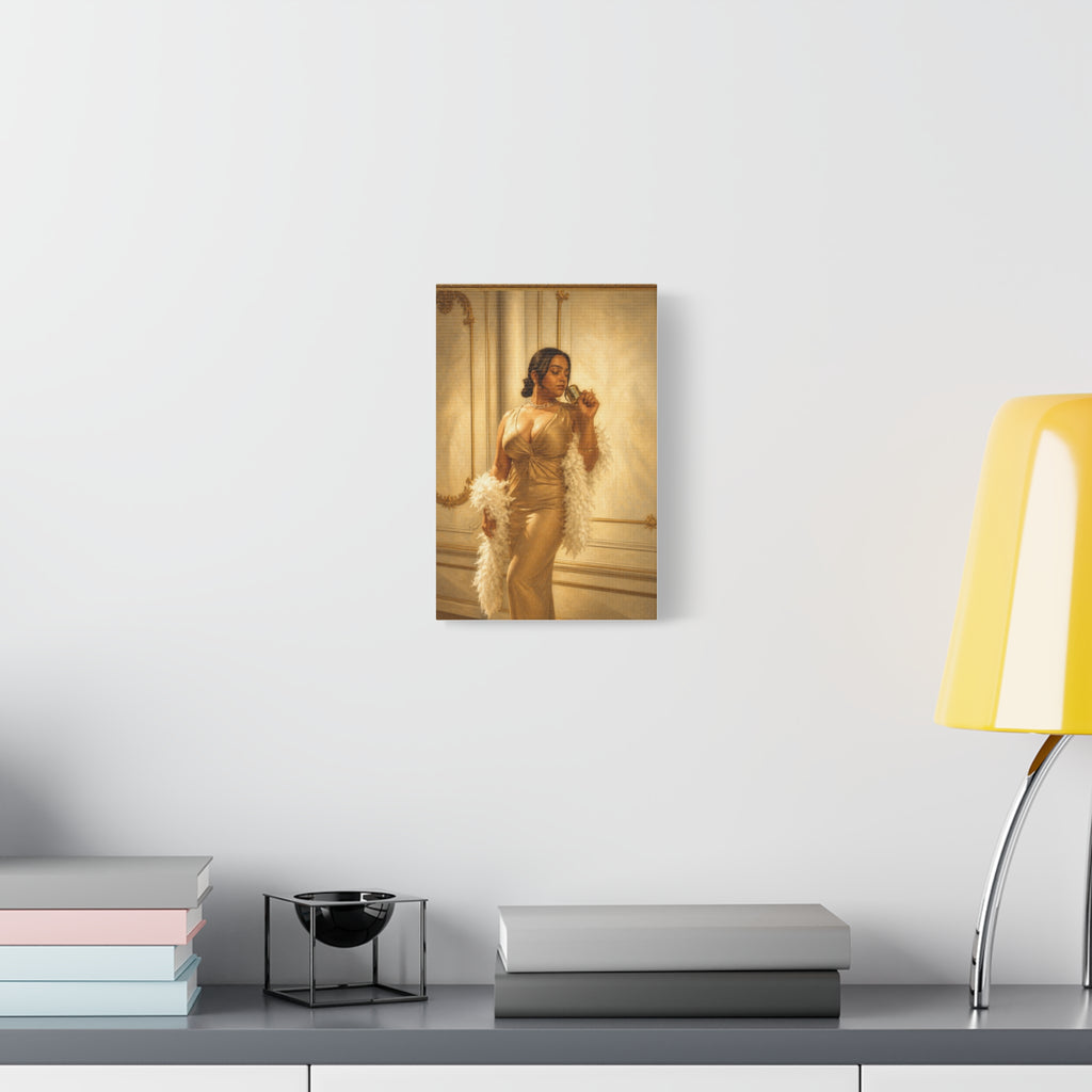 Vintage Glamour Canvas Print — Elegant Woman in Gold Gown Wall Art