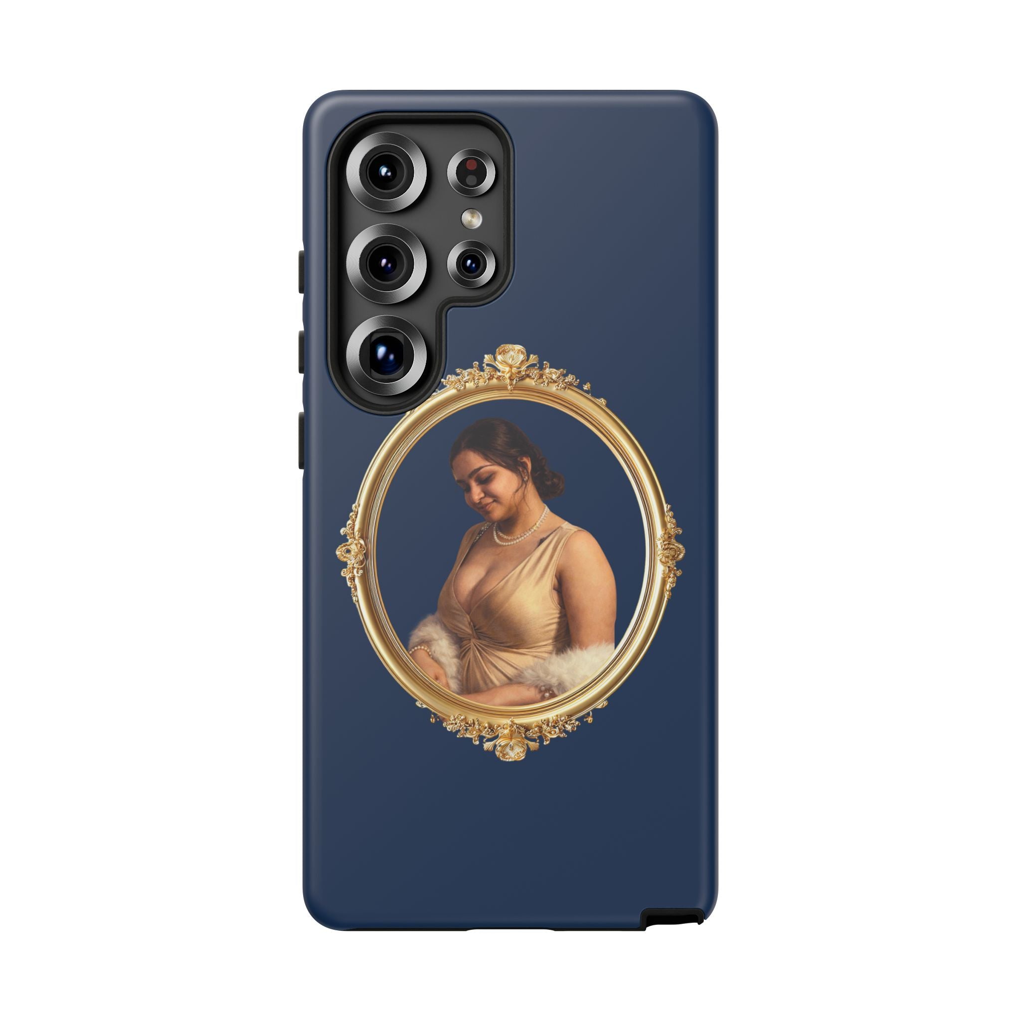 Vintage Portrait Phone Case — Elegant Gold Frame on Navy