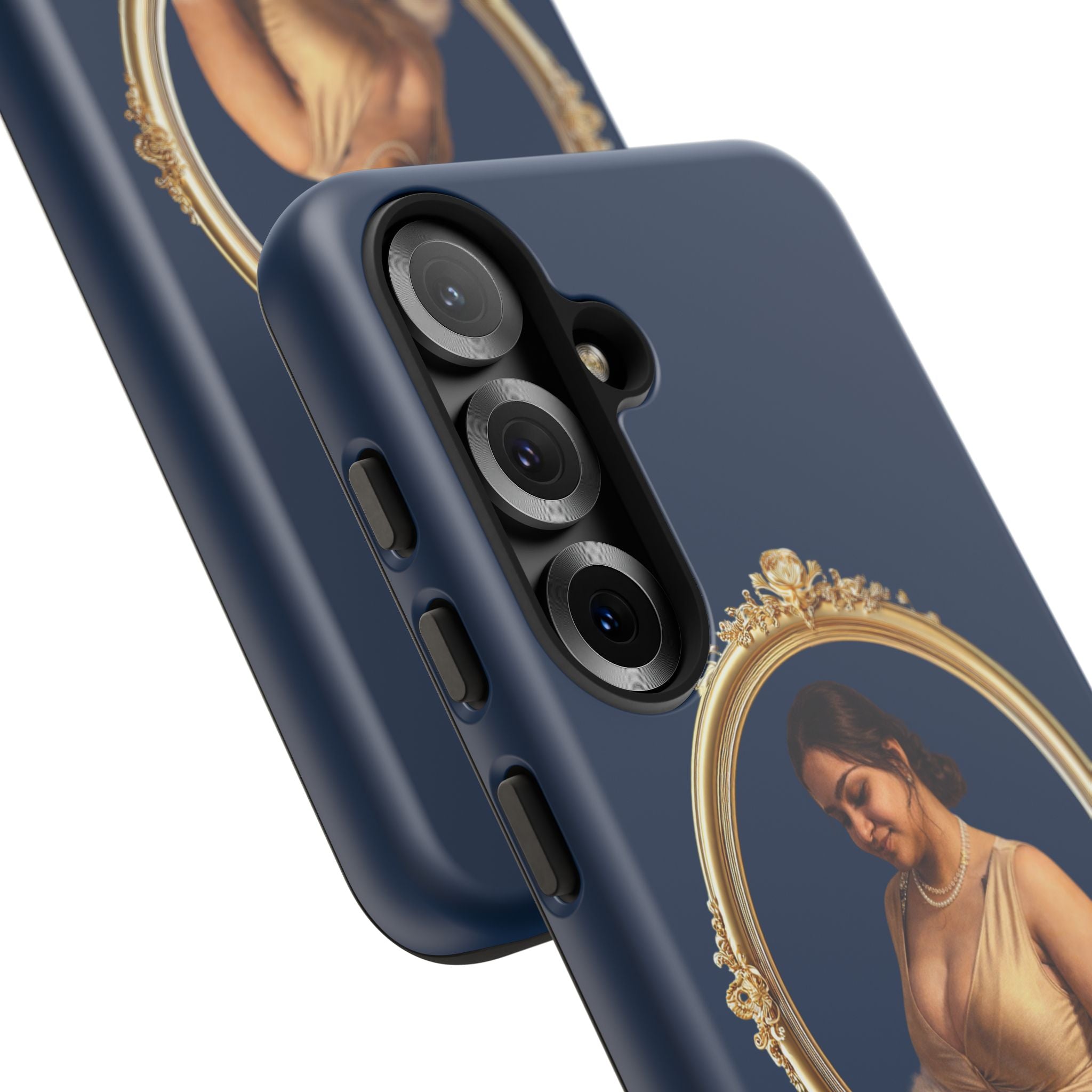 Vintage Portrait Phone Case — Elegant Gold Frame on Navy
