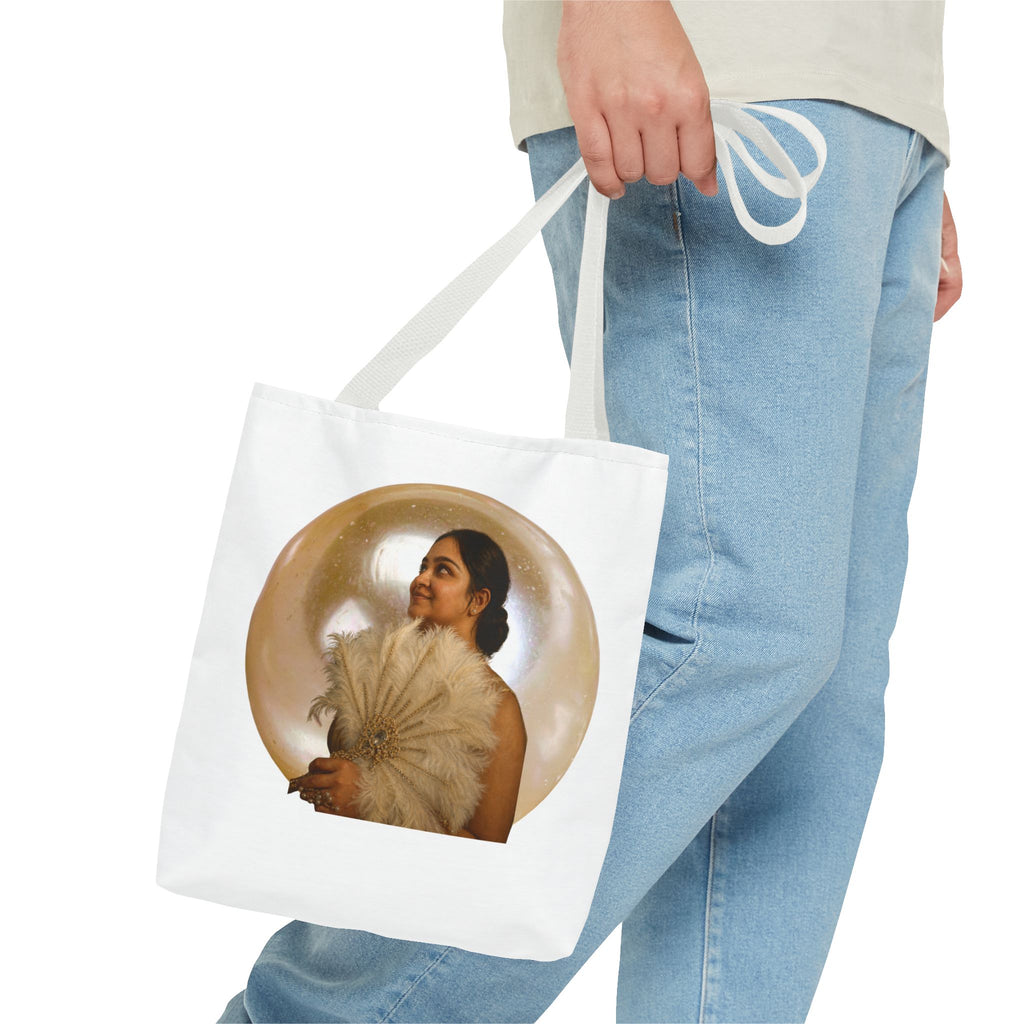 Vintage Portrait Tote Bag — Woman with Feather Fan Artwork