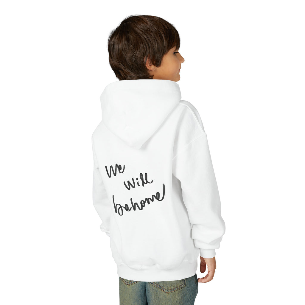 Youth Hoodie — Vintage Dancer Floral Graphic with “We Will Be Home” Back Script