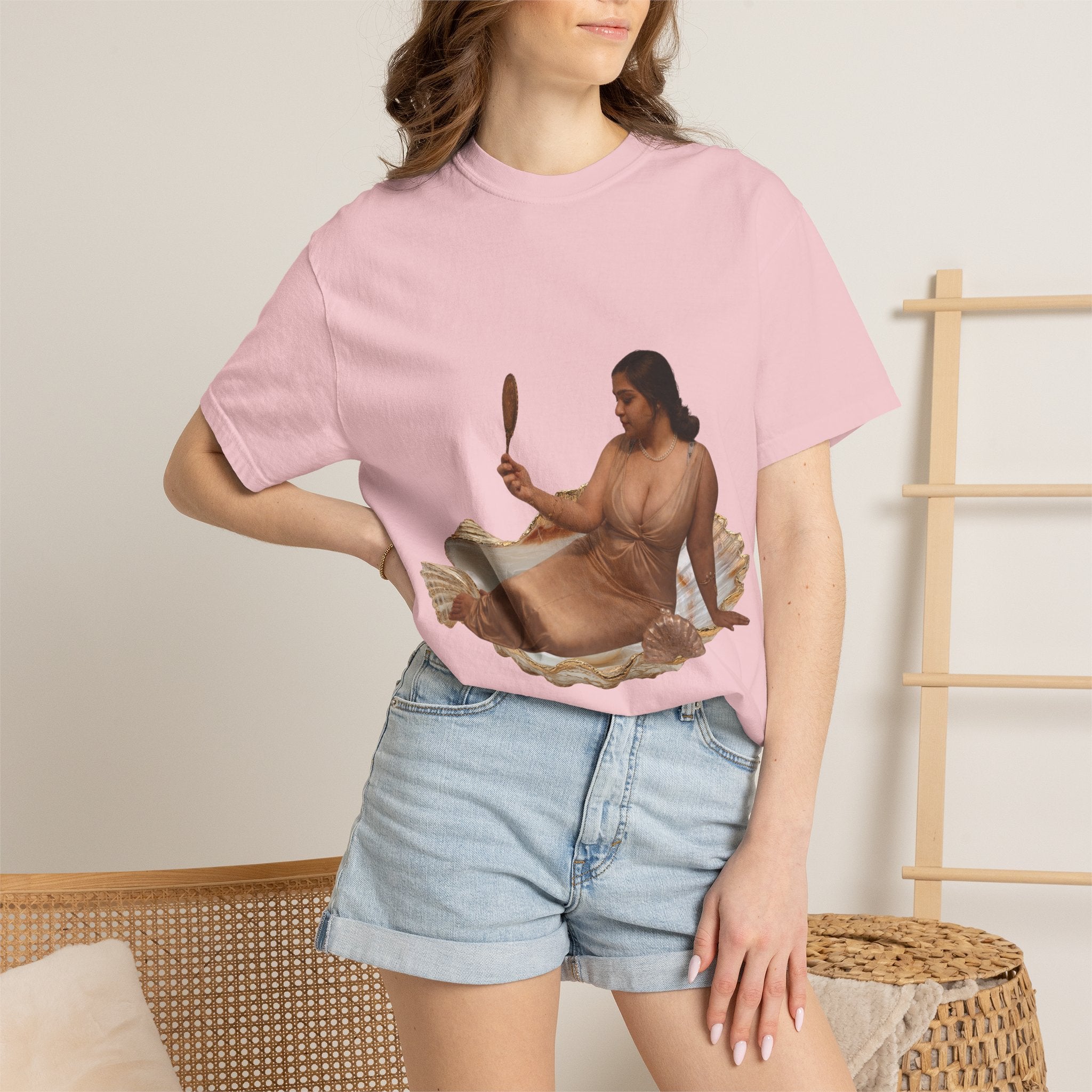 Venus Mirror T-Shirt — Nude Goddess Art Tee with 'Love, [Signature]' Back Print