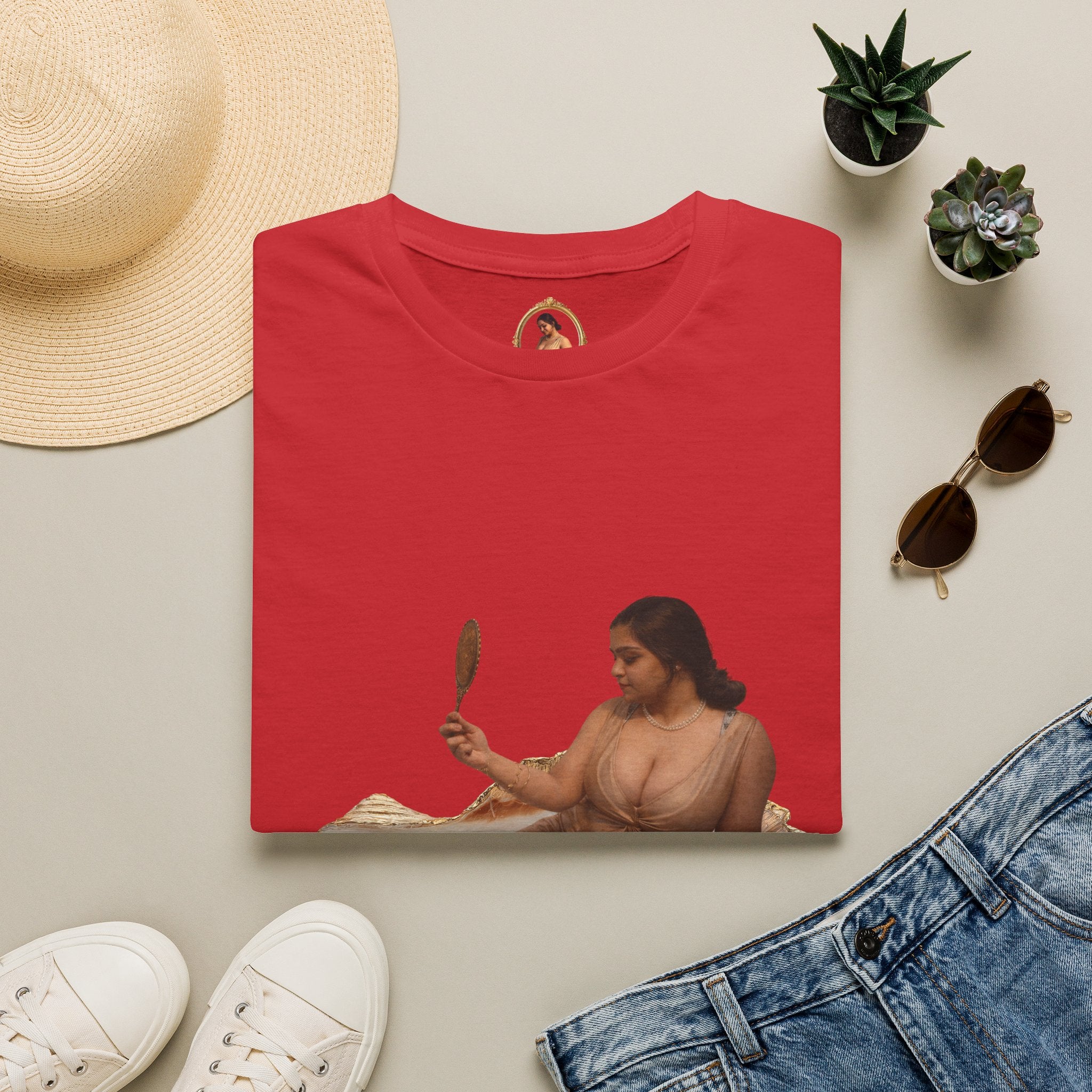 T-Shirt — Vintage Reclining Woman with Hand Mirror Art Tee