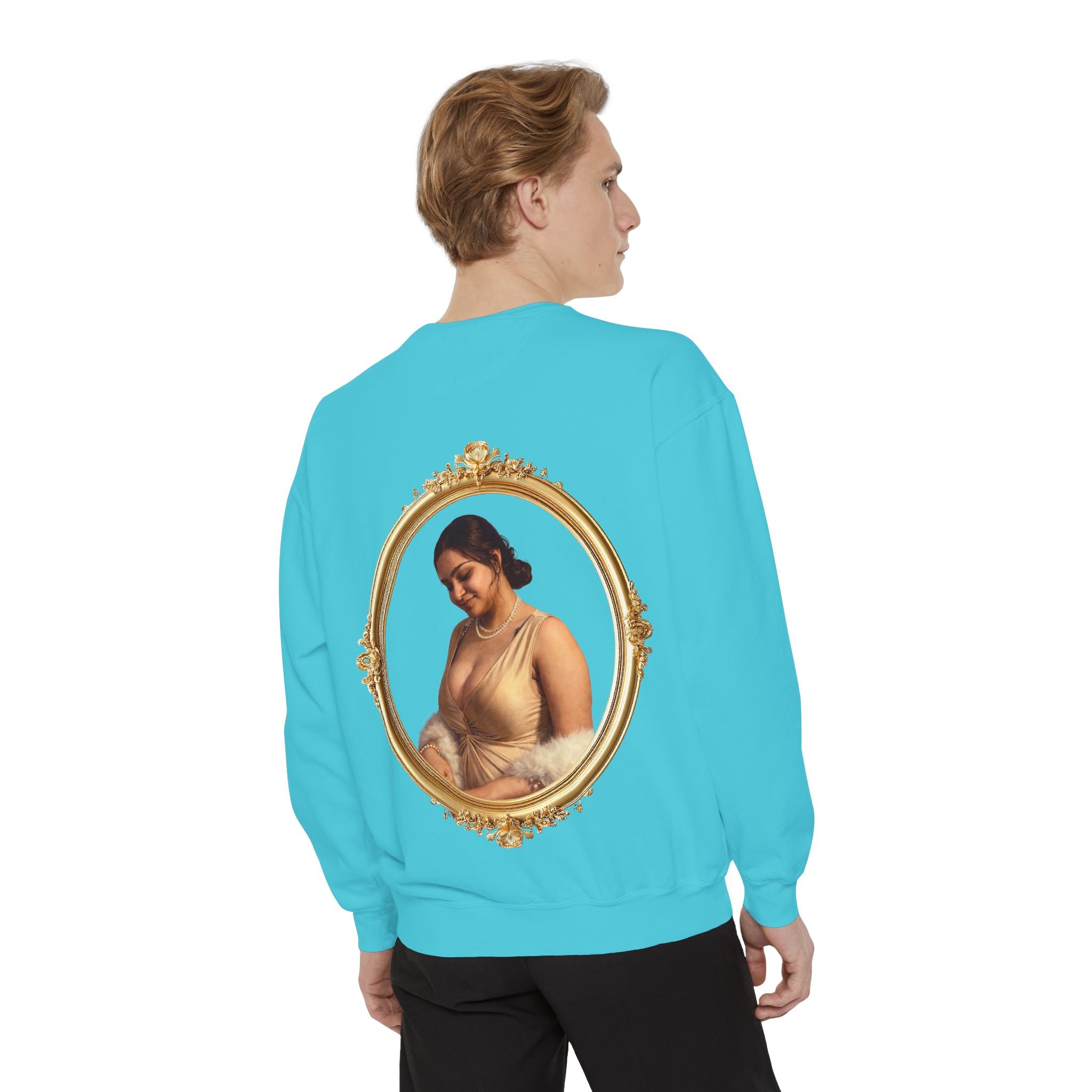 Floral Portrait Sweatshirt — Vintage Gold Frame Art Crewneck
