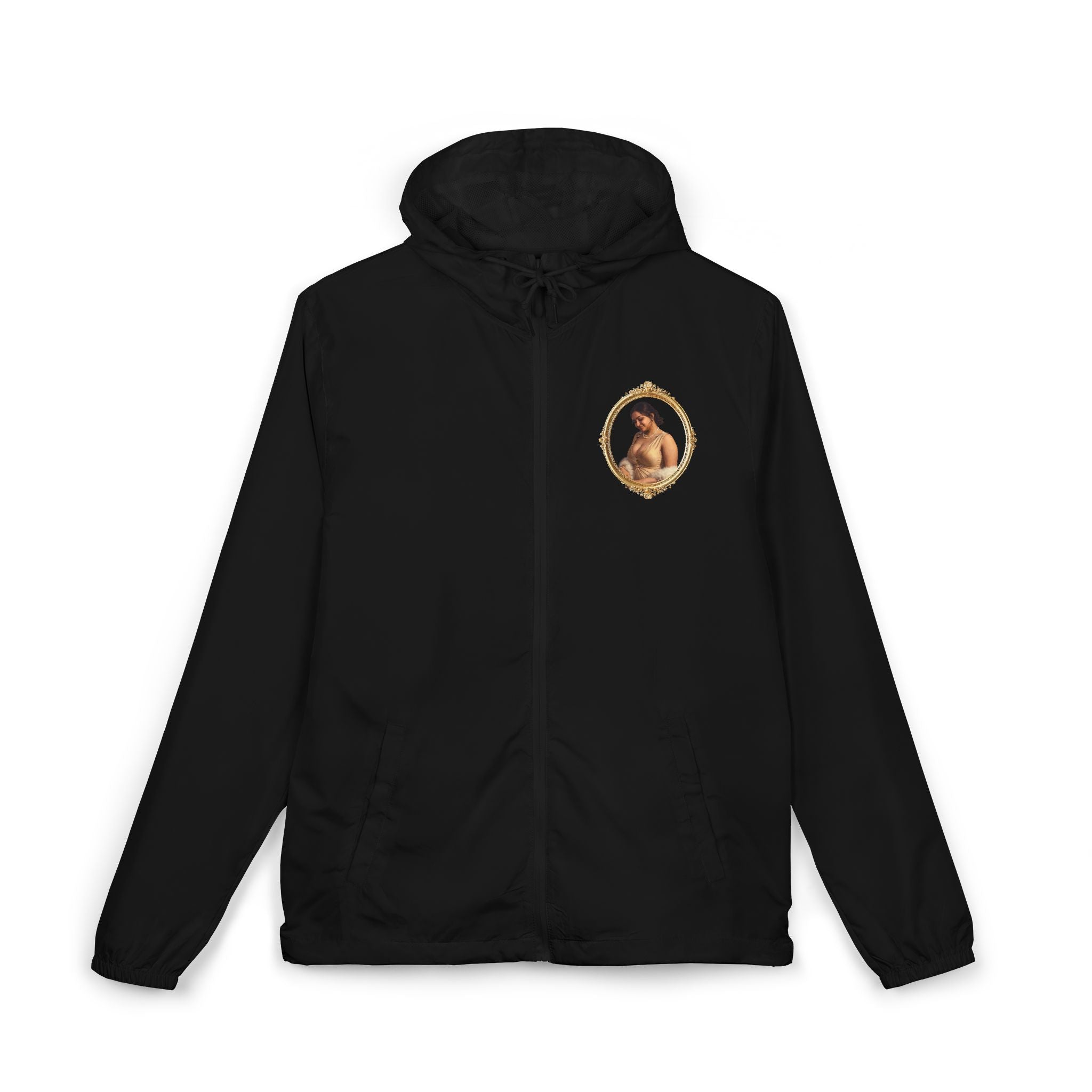 Portrait Frame Windbreaker Jacket — Vintage Painted Woman Print