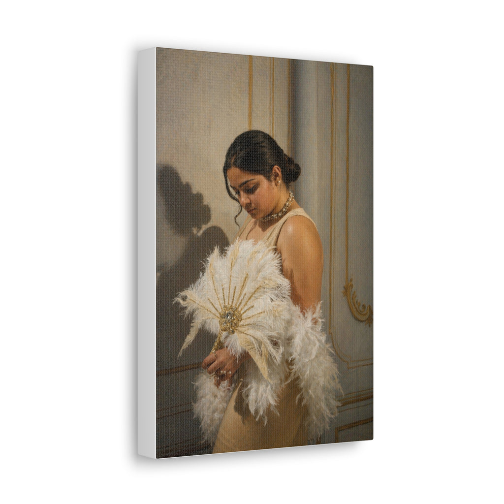 Canvas Wall Art — Elegant Vintage Portrait of Woman with Feather Fan