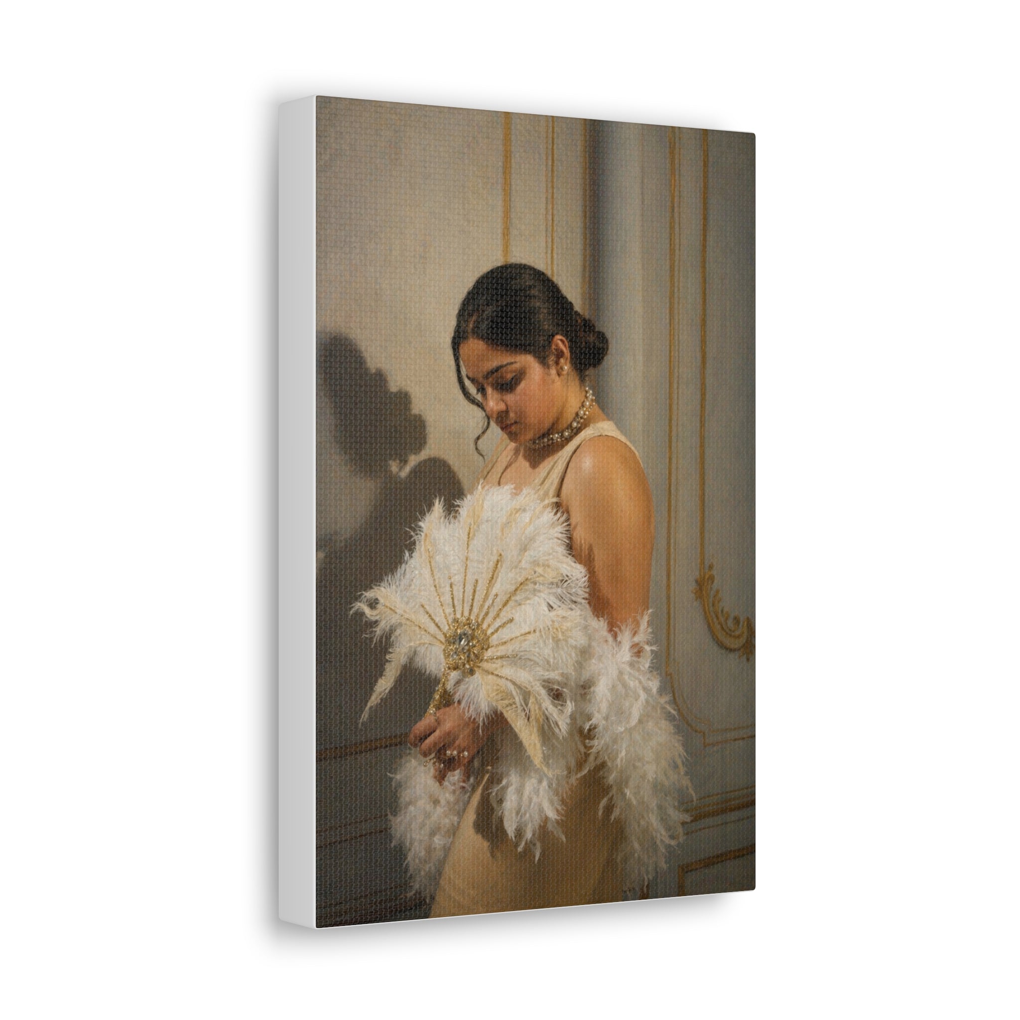 Canvas Wall Art — Elegant Vintage Portrait of Woman with Feather Fan