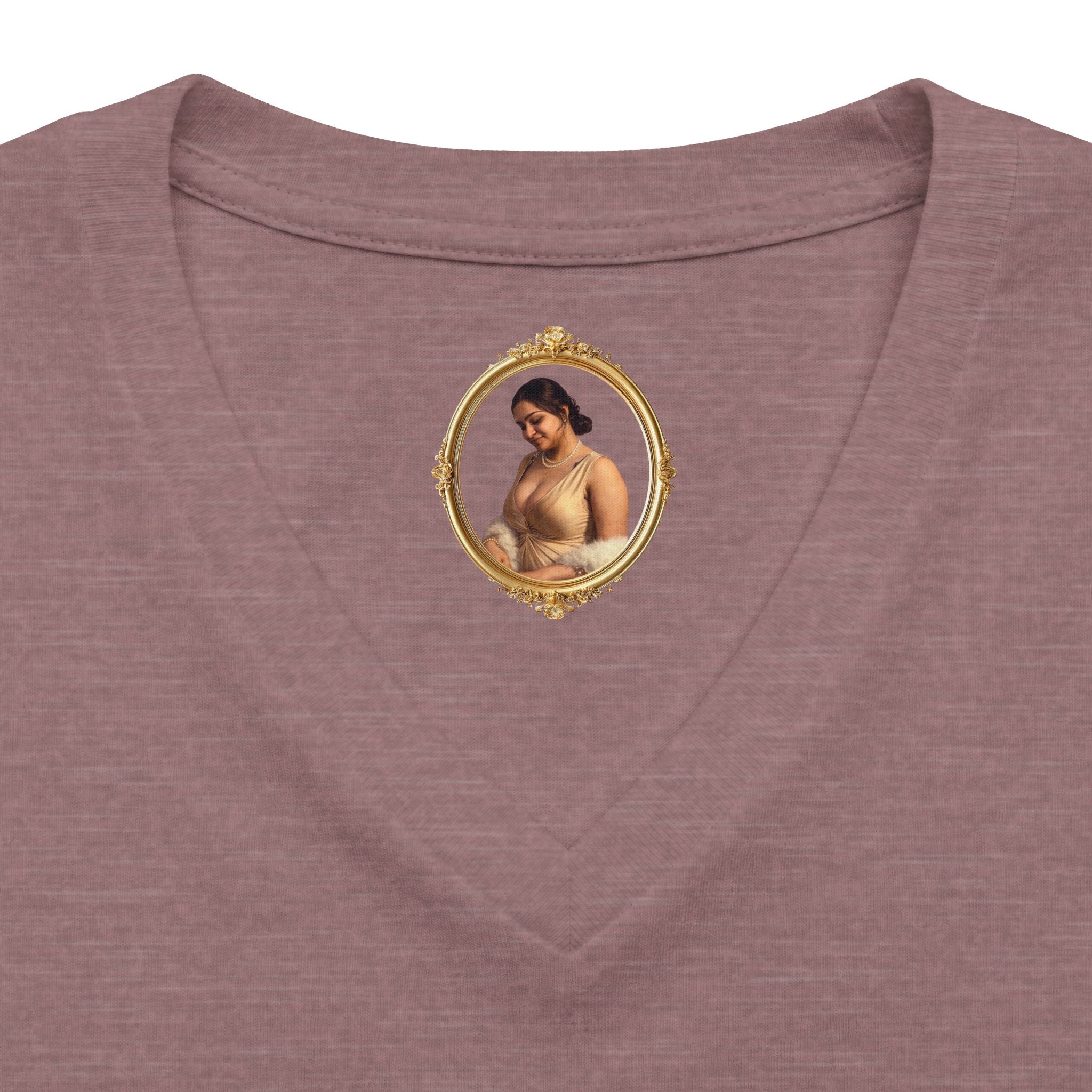 Floral Portrait V‑Neck Tee — Vintage Woman in Magnolia Print