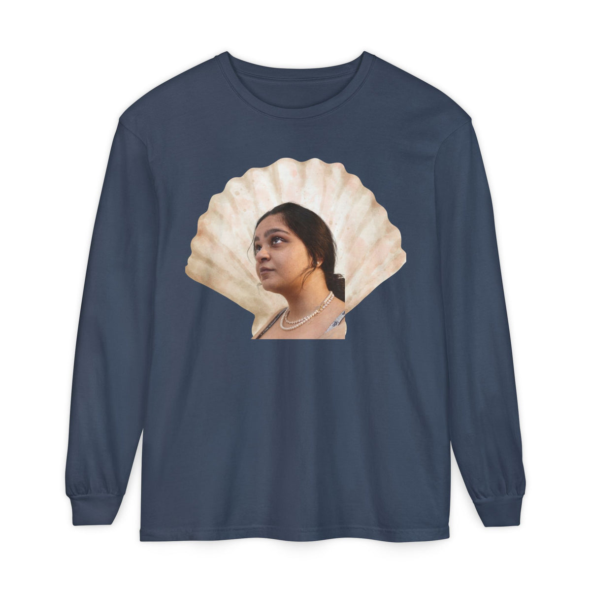 Drashti Shell Portrait Long Sleeve Tee — “We Will Be Home” Back Script