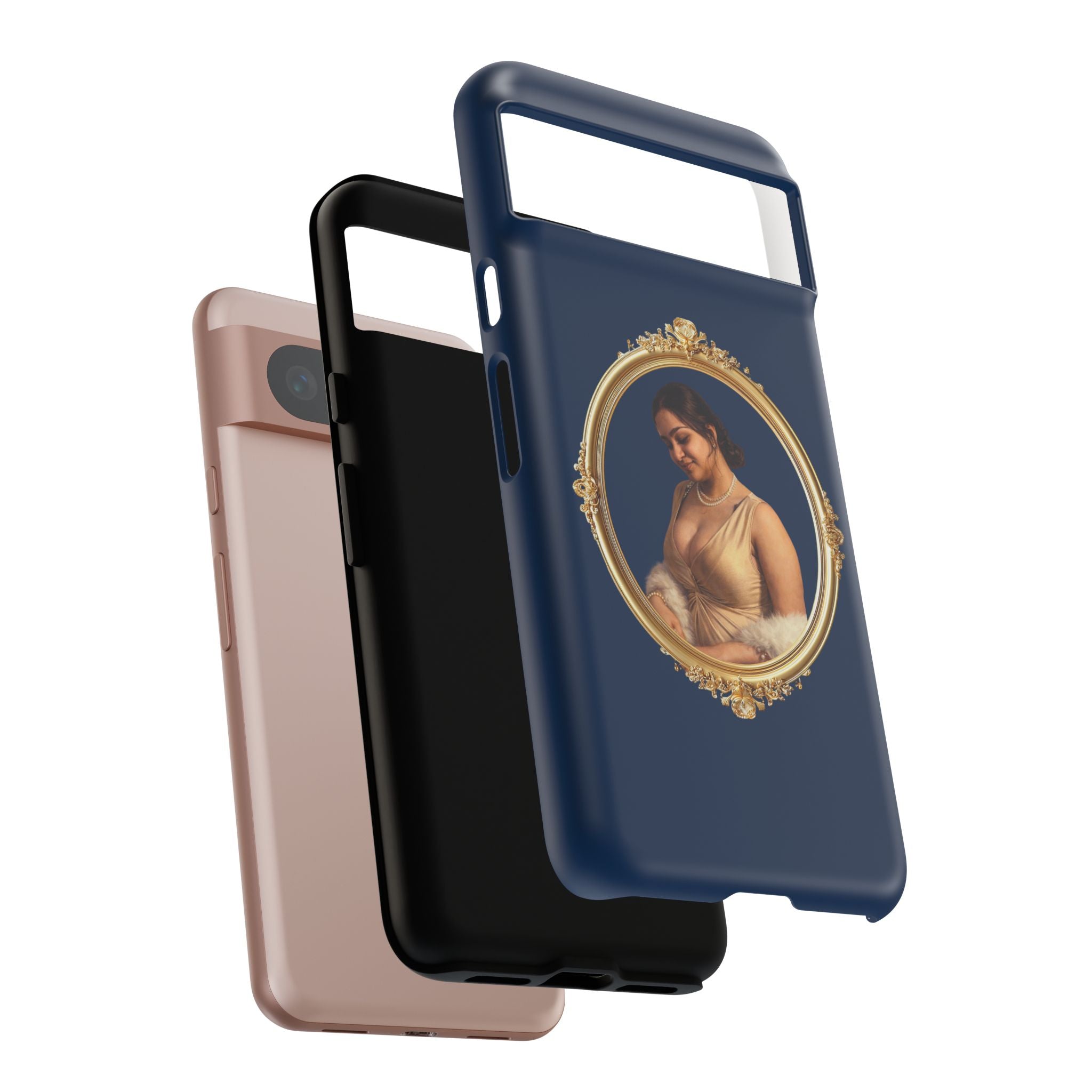 Vintage Portrait Phone Case — Elegant Gold Frame on Navy