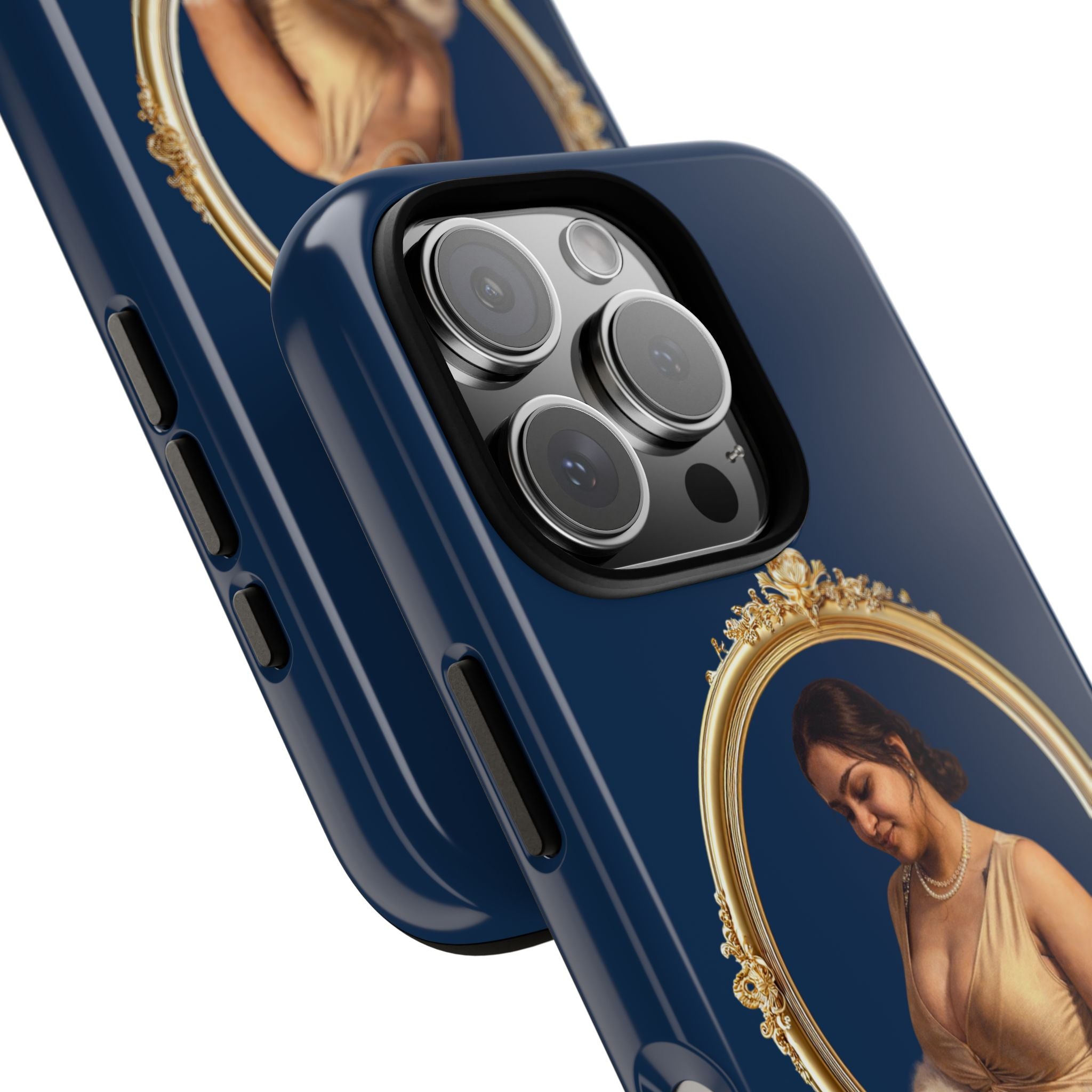 Vintage Portrait Phone Case — Elegant Gold Frame on Navy
