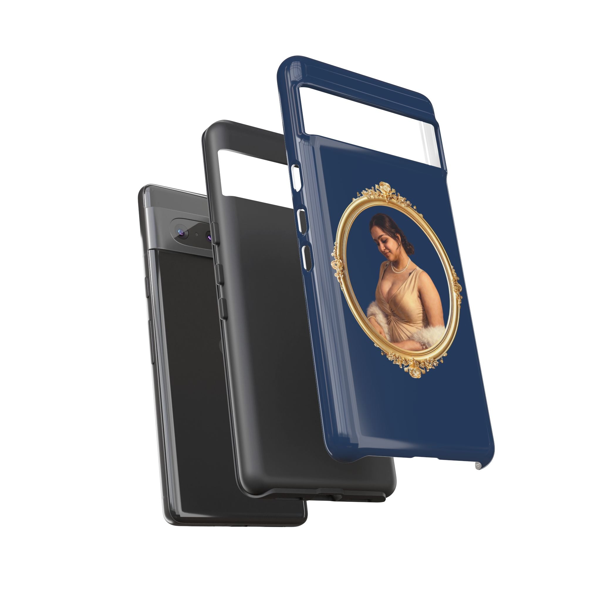 Vintage Portrait Phone Case — Elegant Gold Frame on Navy