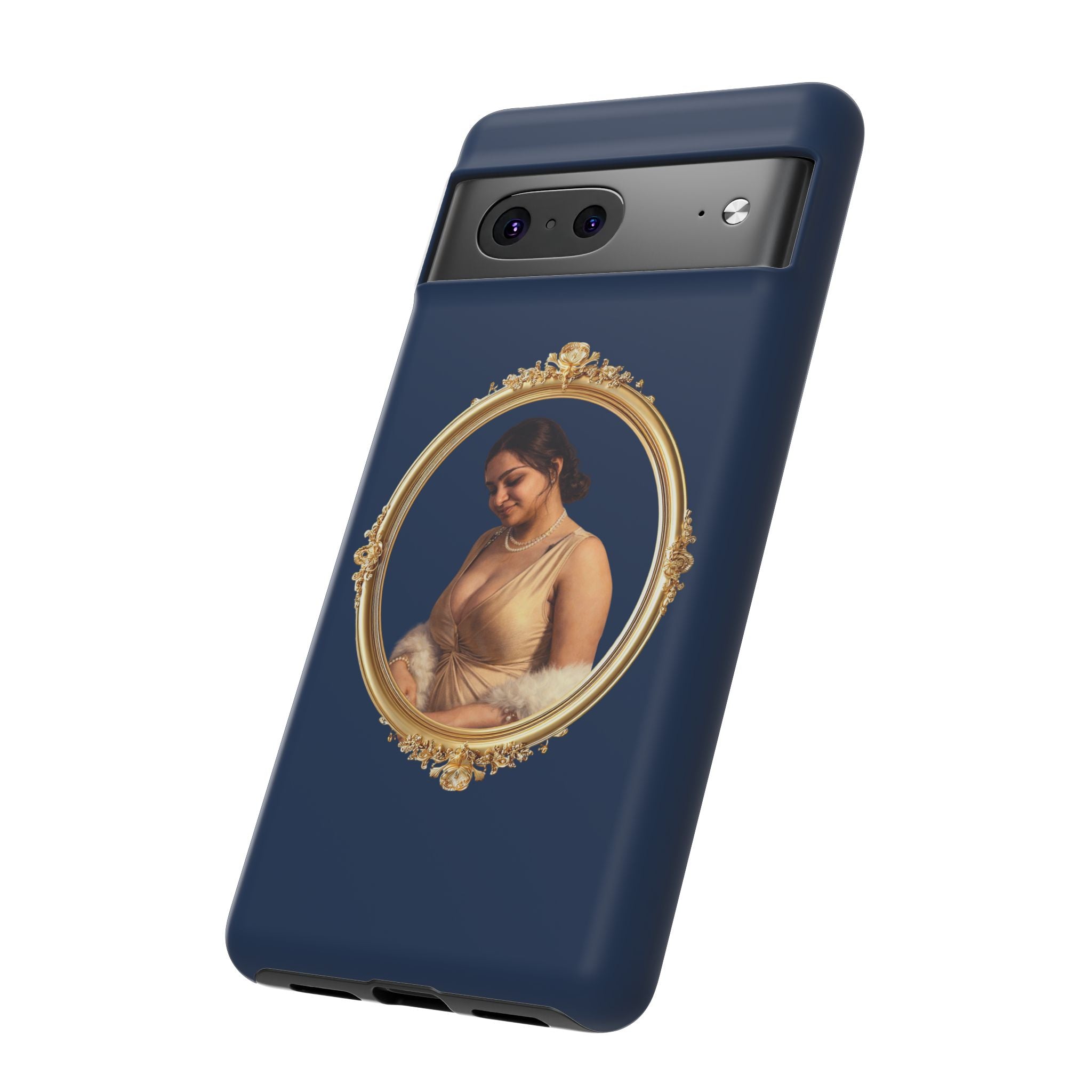Vintage Portrait Phone Case — Elegant Gold Frame on Navy