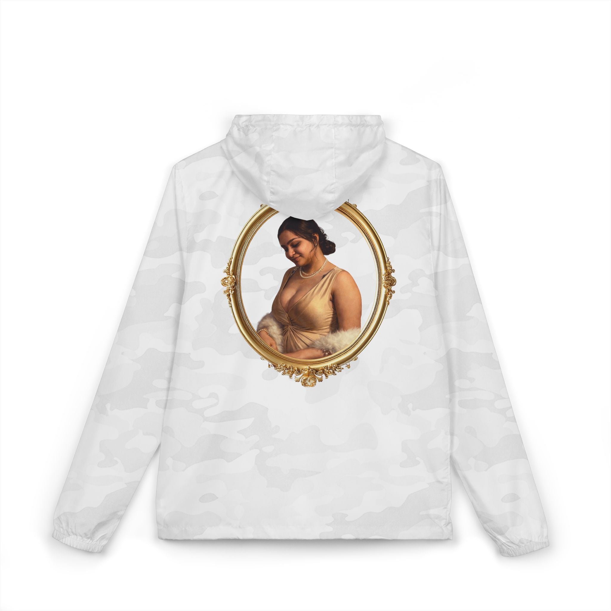 Portrait Frame Windbreaker Jacket — Vintage Painted Woman Print