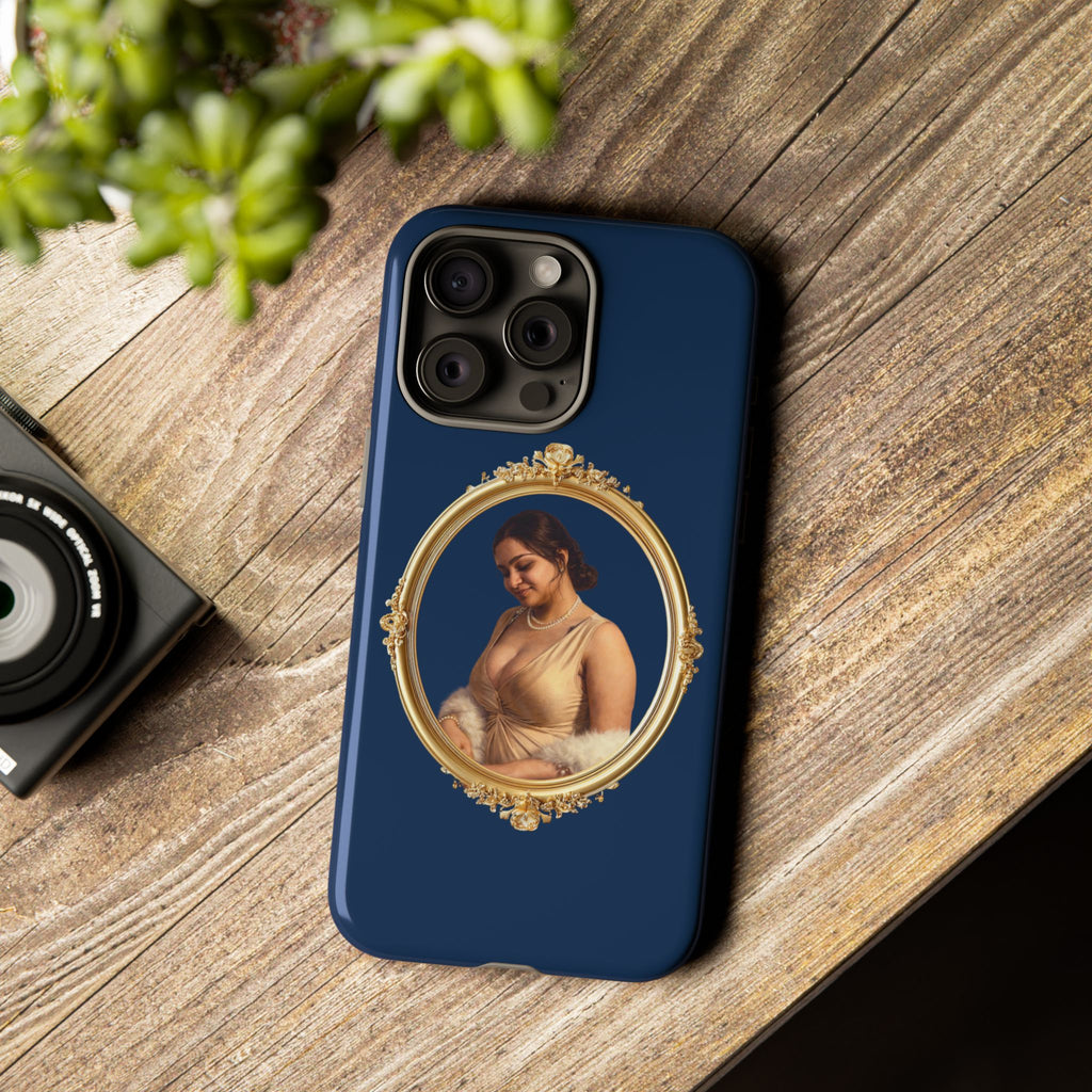 Vintage Portrait Phone Case — Elegant Gold Frame on Navy