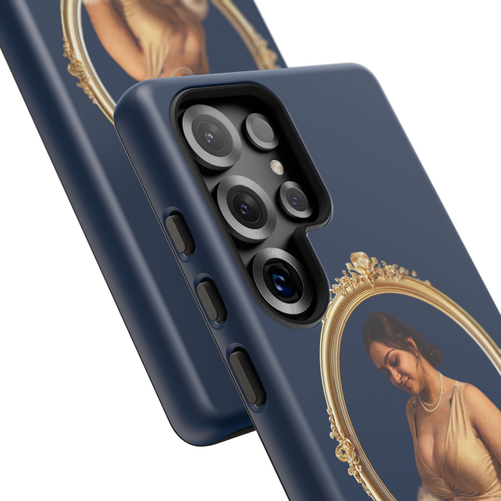Vintage Portrait Phone Case — Elegant Gold Frame on Navy