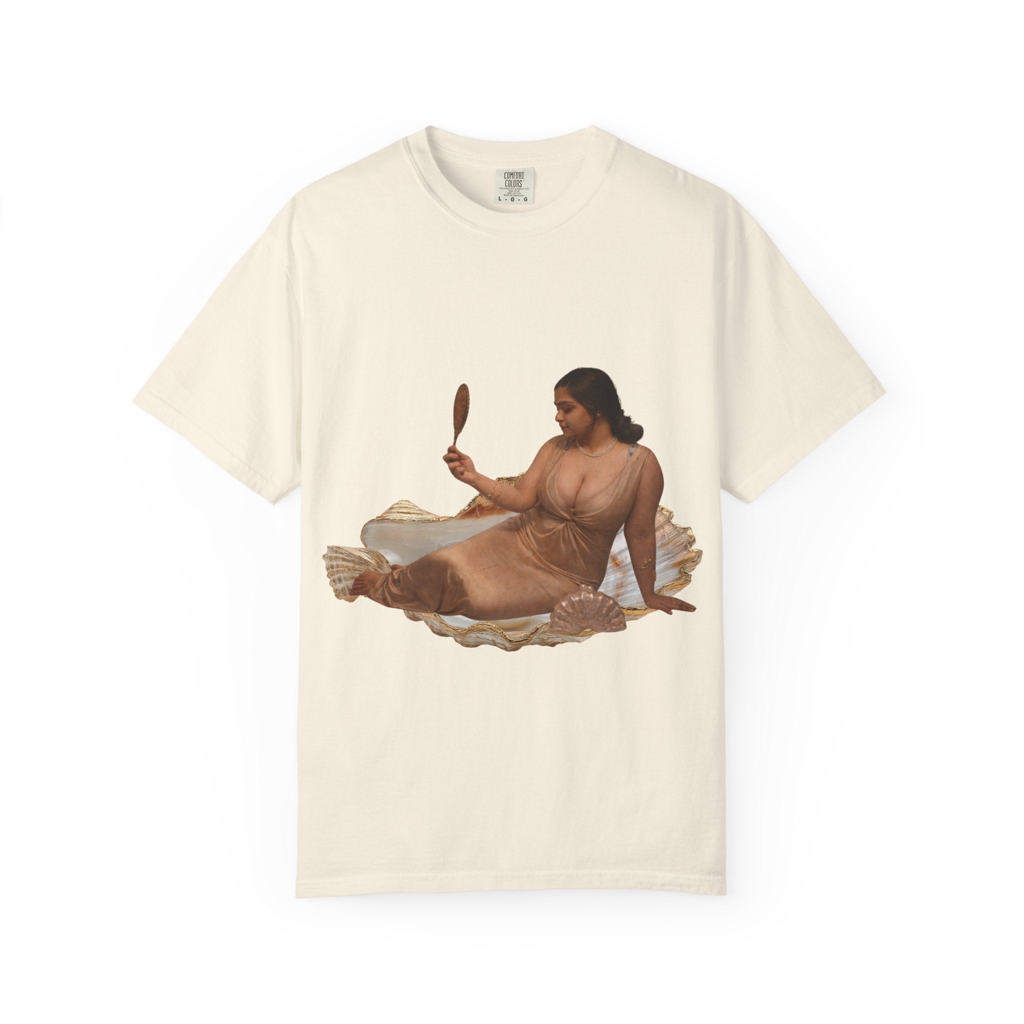 Venus Mirror T-Shirt — Nude Goddess Art Tee with 'Love, [Signature]' Back Print