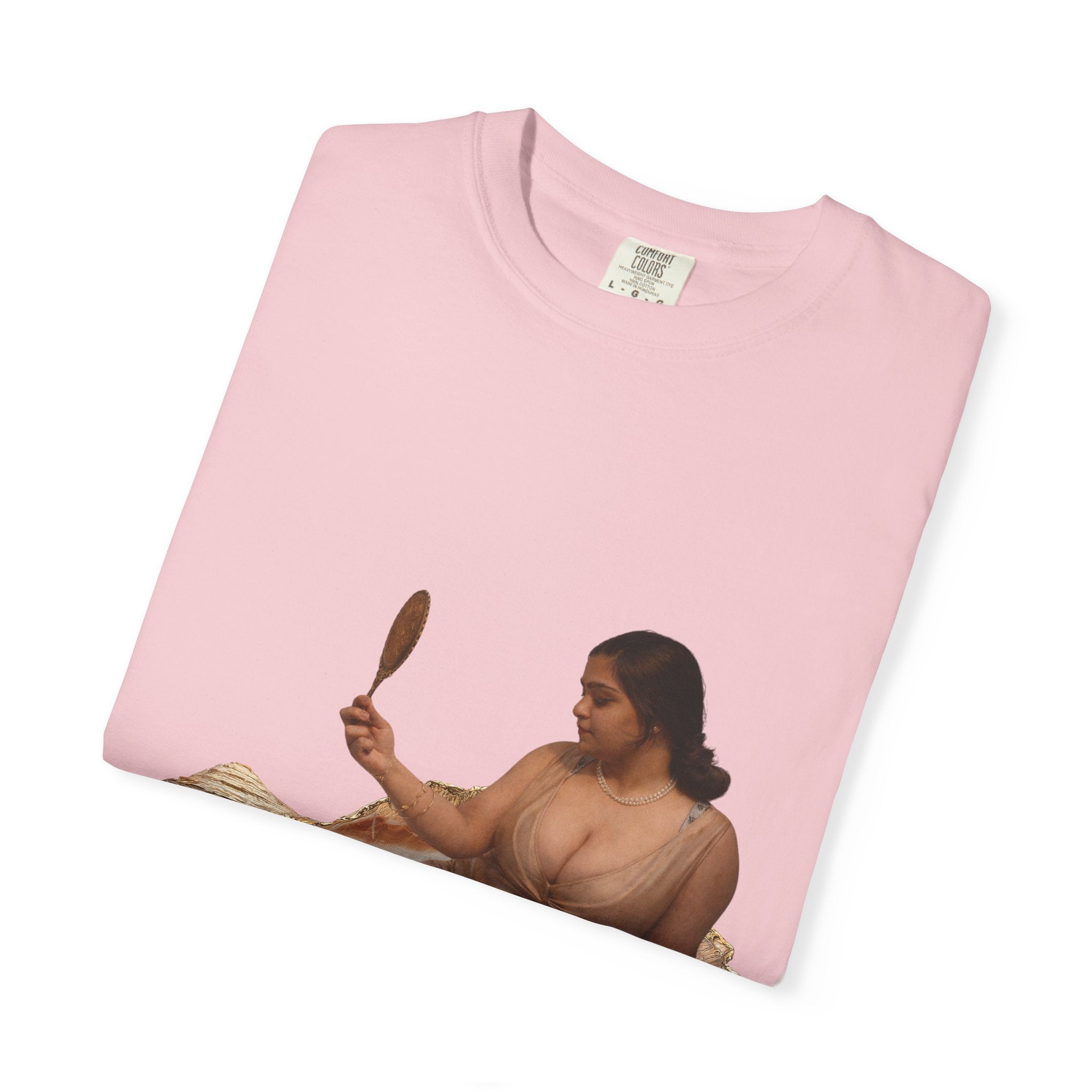 Venus Mirror T-Shirt — Nude Goddess Art Tee with 'Love, [Signature]' Back Print