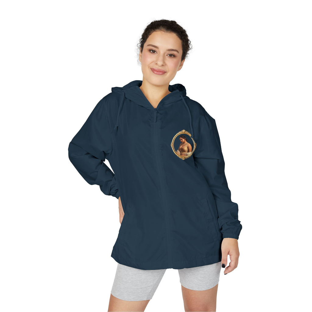 Portrait Frame Windbreaker Jacket — Vintage Painted Woman Print