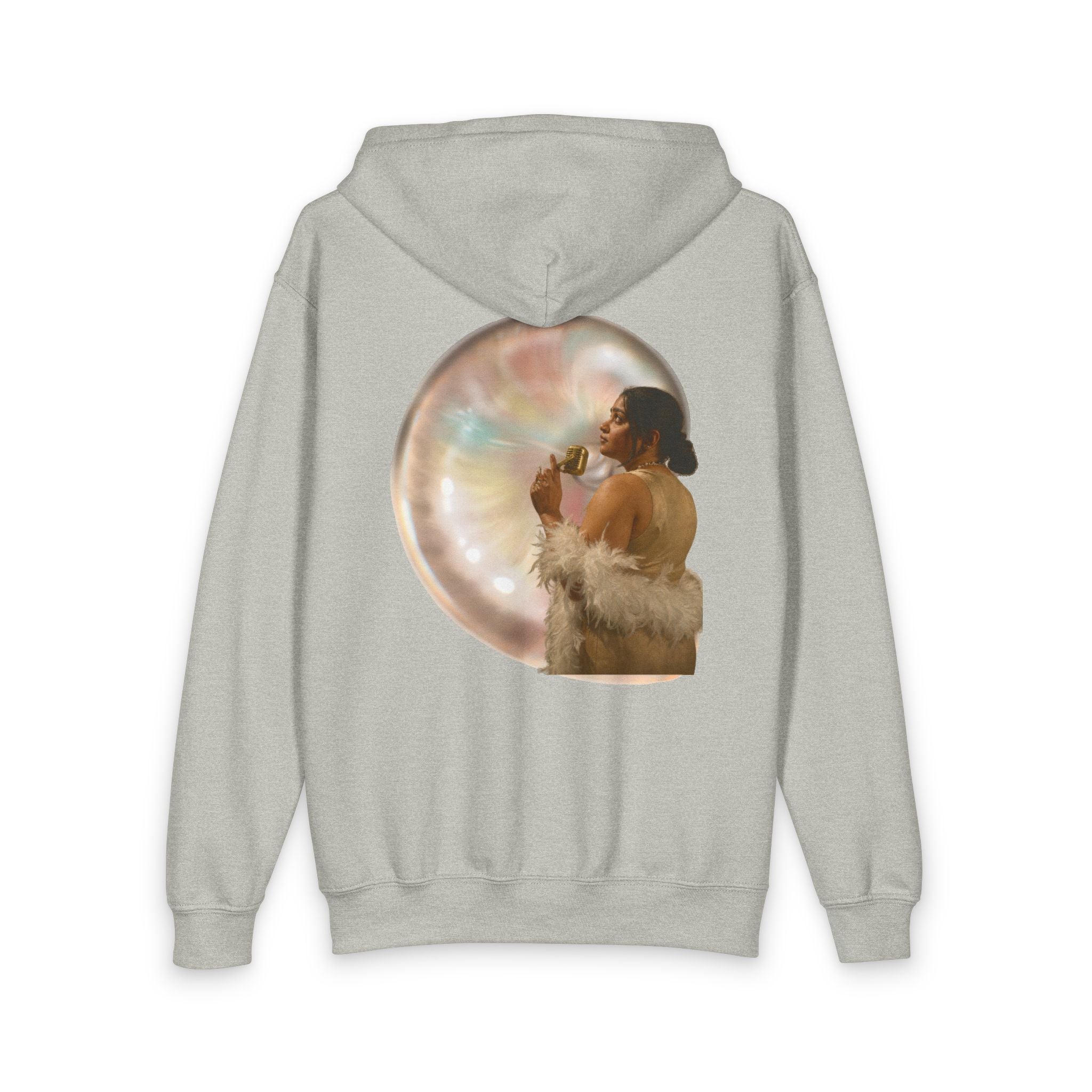 Youth Zip Hoodie with Vintage Bubble Portrait — Cozy Retro Aesthetic