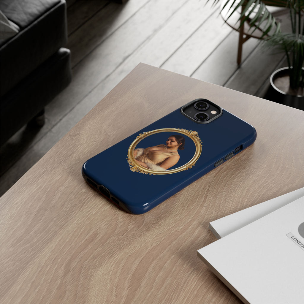 Vintage Portrait Phone Case — Elegant Gold Frame on Navy