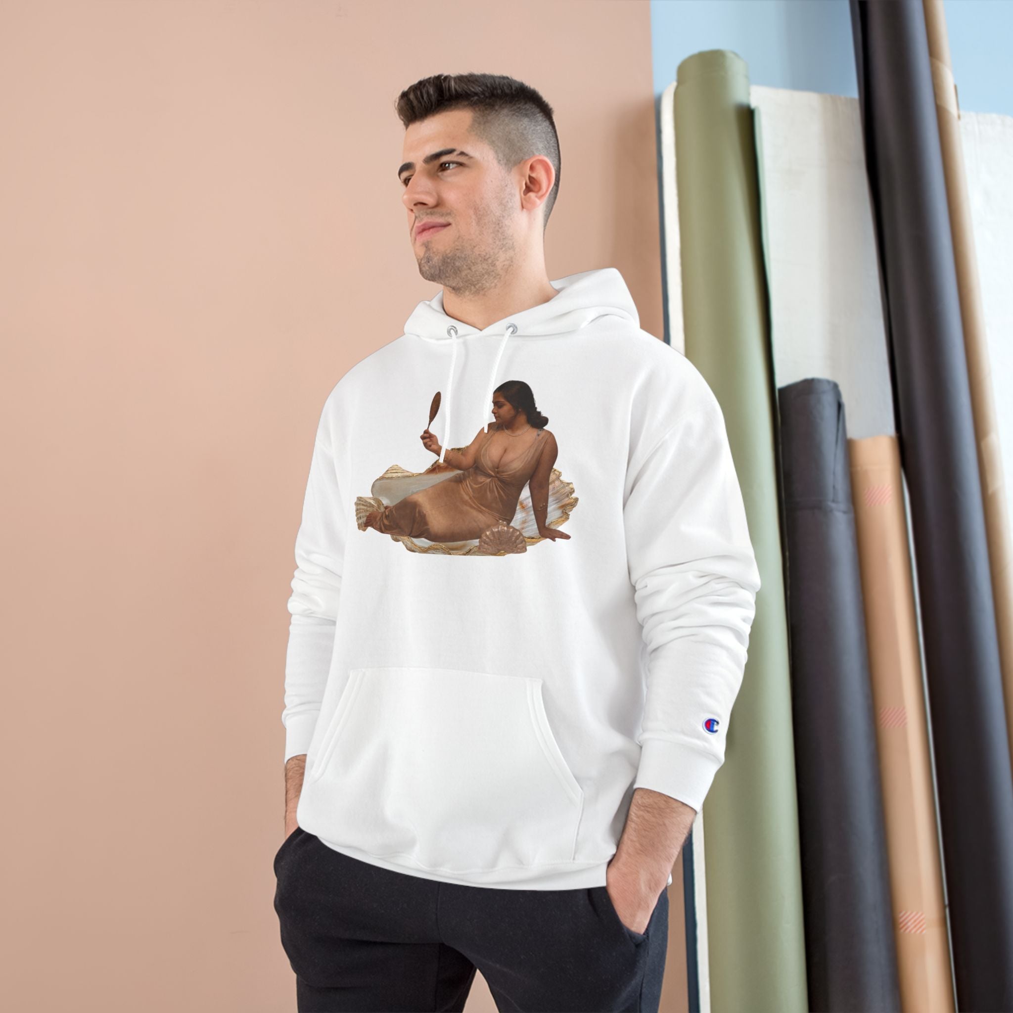 Champion Hoodie — Vintage Reclining Muse Graphic Hoodie with 'love, dunneGaur' Script