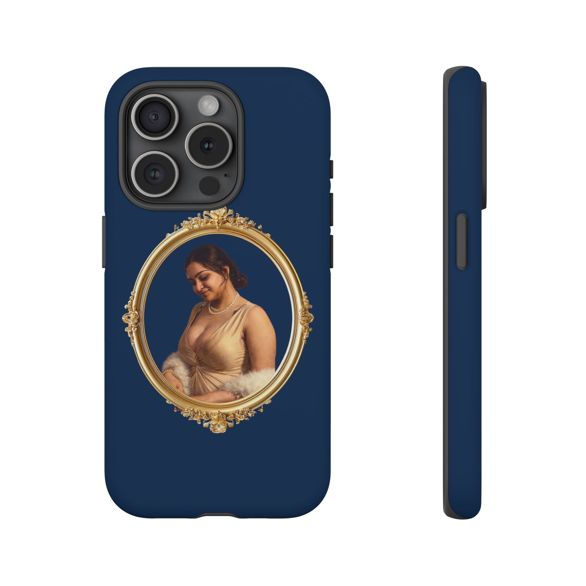 Vintage Portrait Phone Case — Elegant Gold Frame on Navy