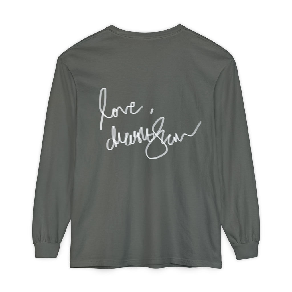 Shell Portrait Long Sleeve Tee — “We Will Be Home” Back Script