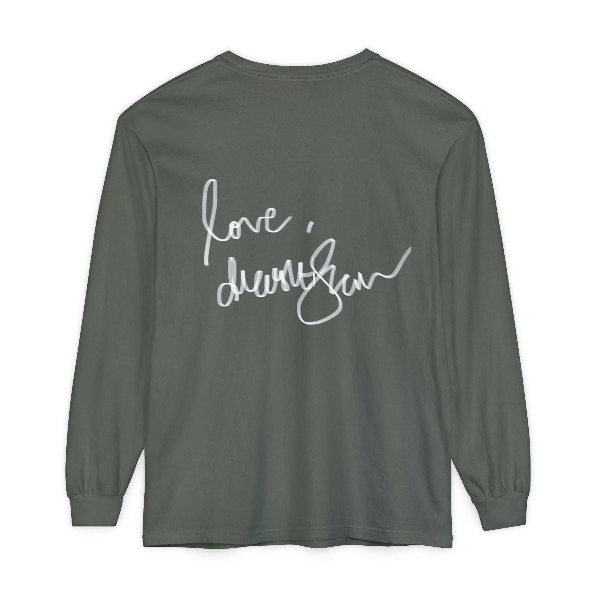 Shell Portrait Long Sleeve Tee — “We Will Be Home” Back Script