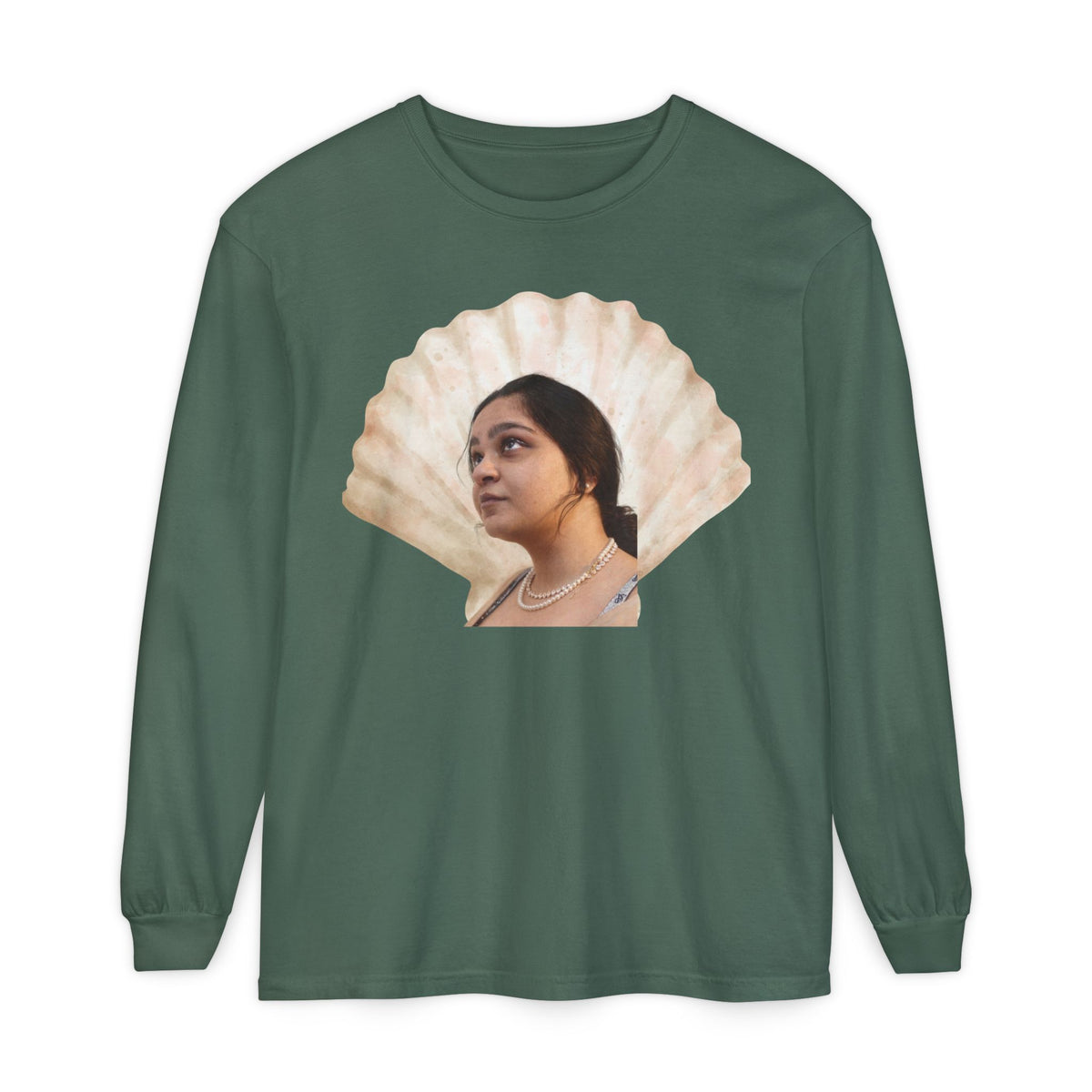 Drashti Shell Portrait Long Sleeve Tee — “We Will Be Home” Back Script