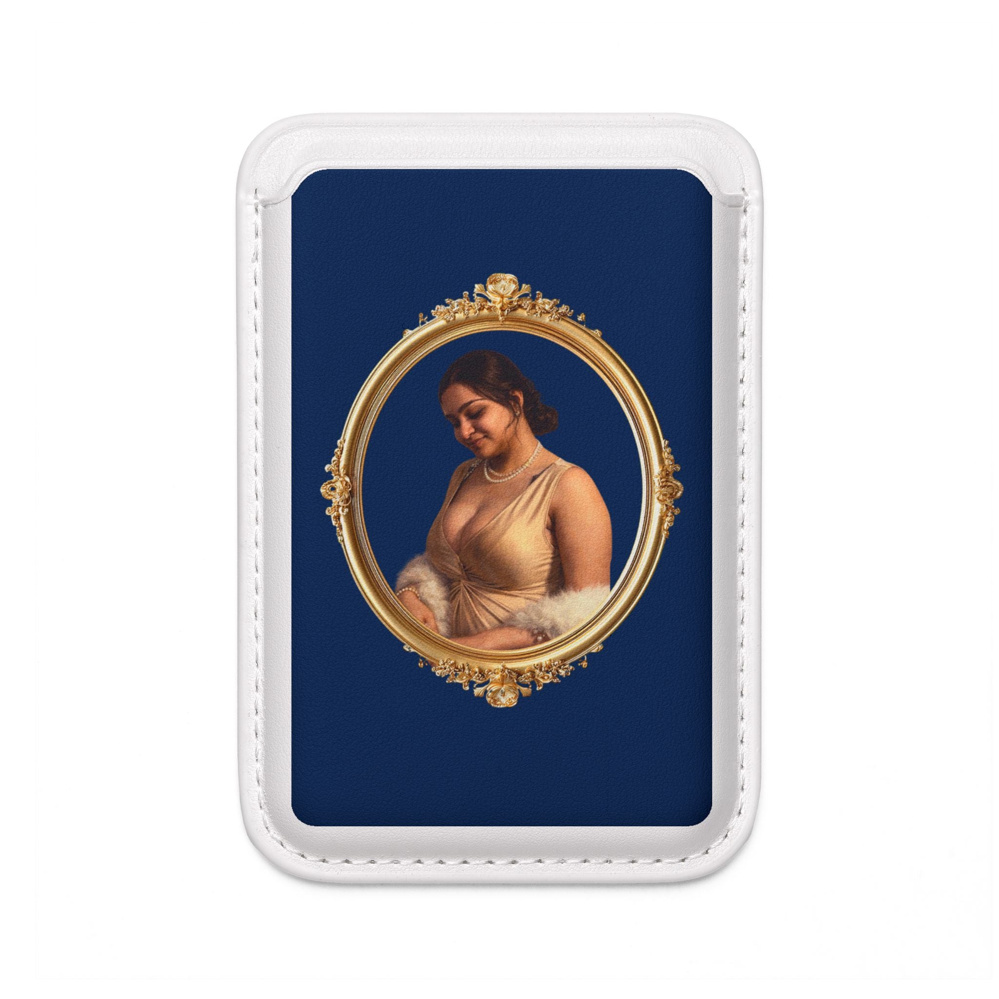 MagSafe Vegan Wallet — Vintage Portrait Gold Frame on Navy