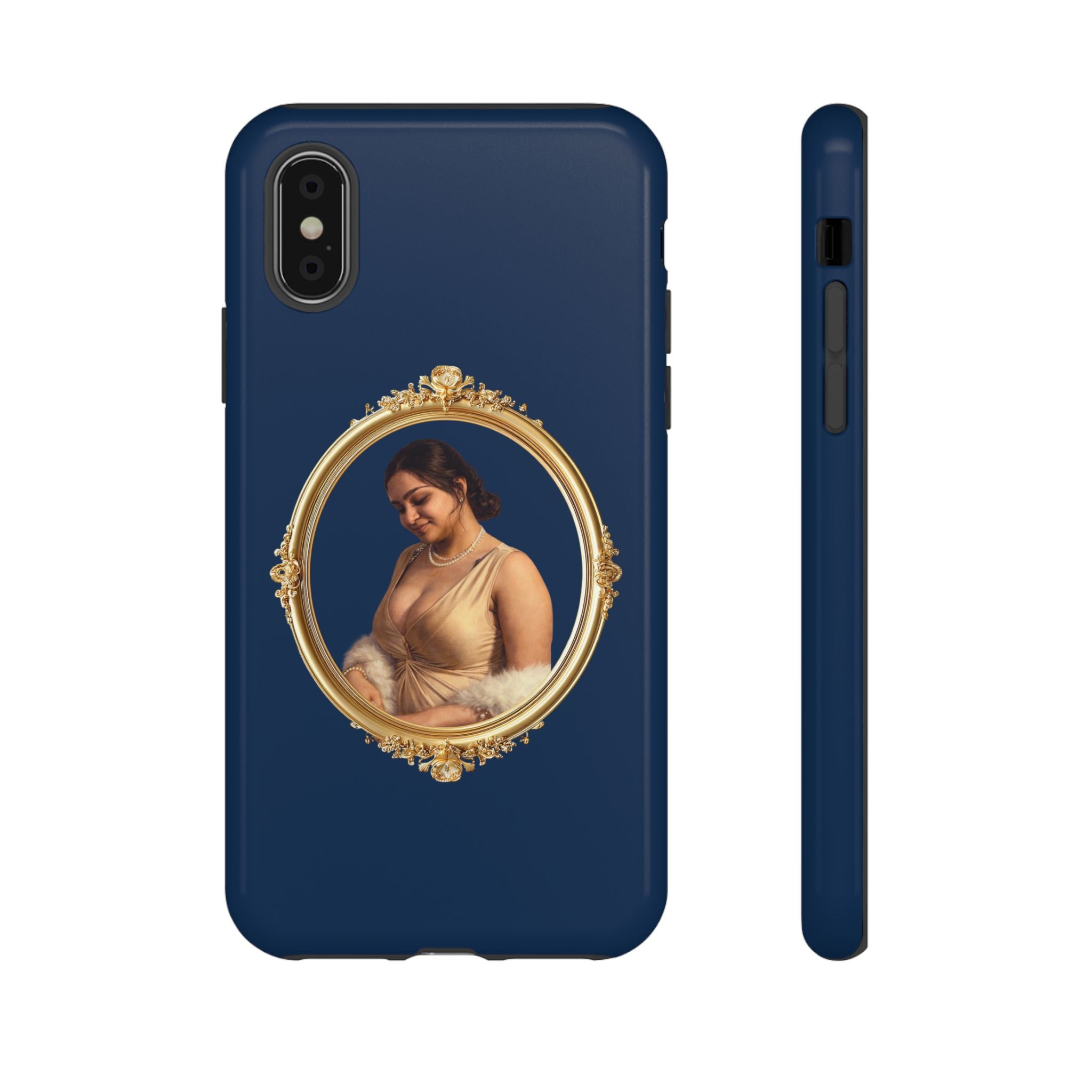 Vintage Portrait Phone Case — Elegant Gold Frame on Navy