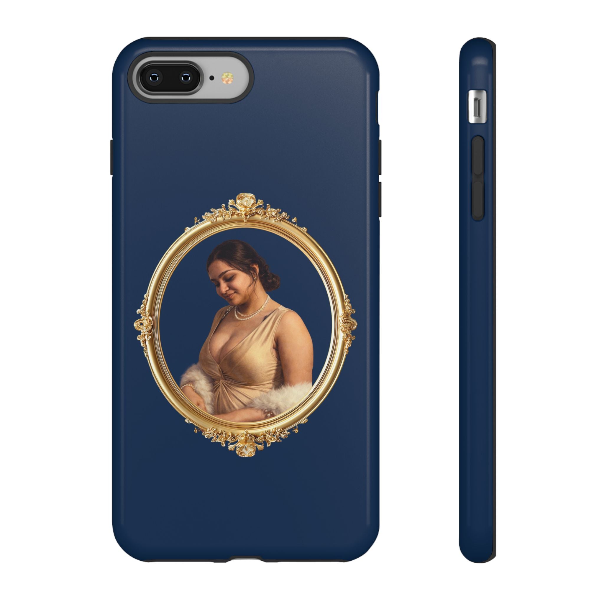 Vintage Portrait Phone Case — Elegant Gold Frame on Navy