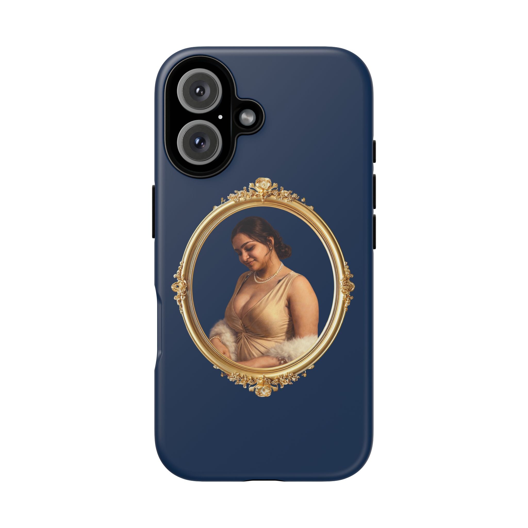 Vintage Portrait Phone Case — Elegant Gold Frame on Navy