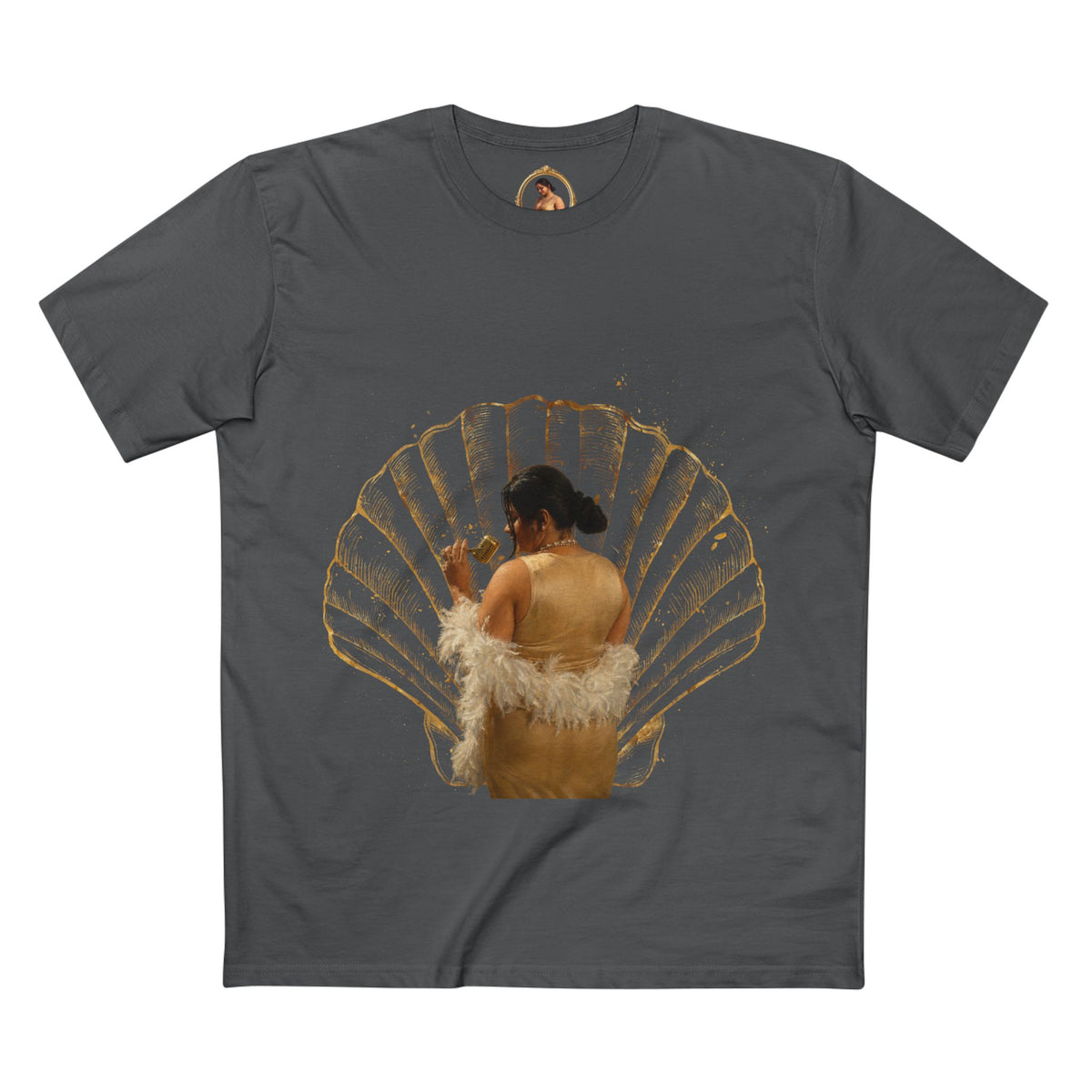 Drashti Vintage Vanity Tee — Antique Mirror & Shell Art Graphic T-Shirt