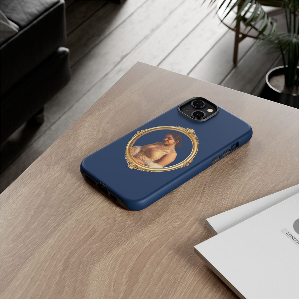 Vintage Portrait Phone Case — Elegant Gold Frame on Navy