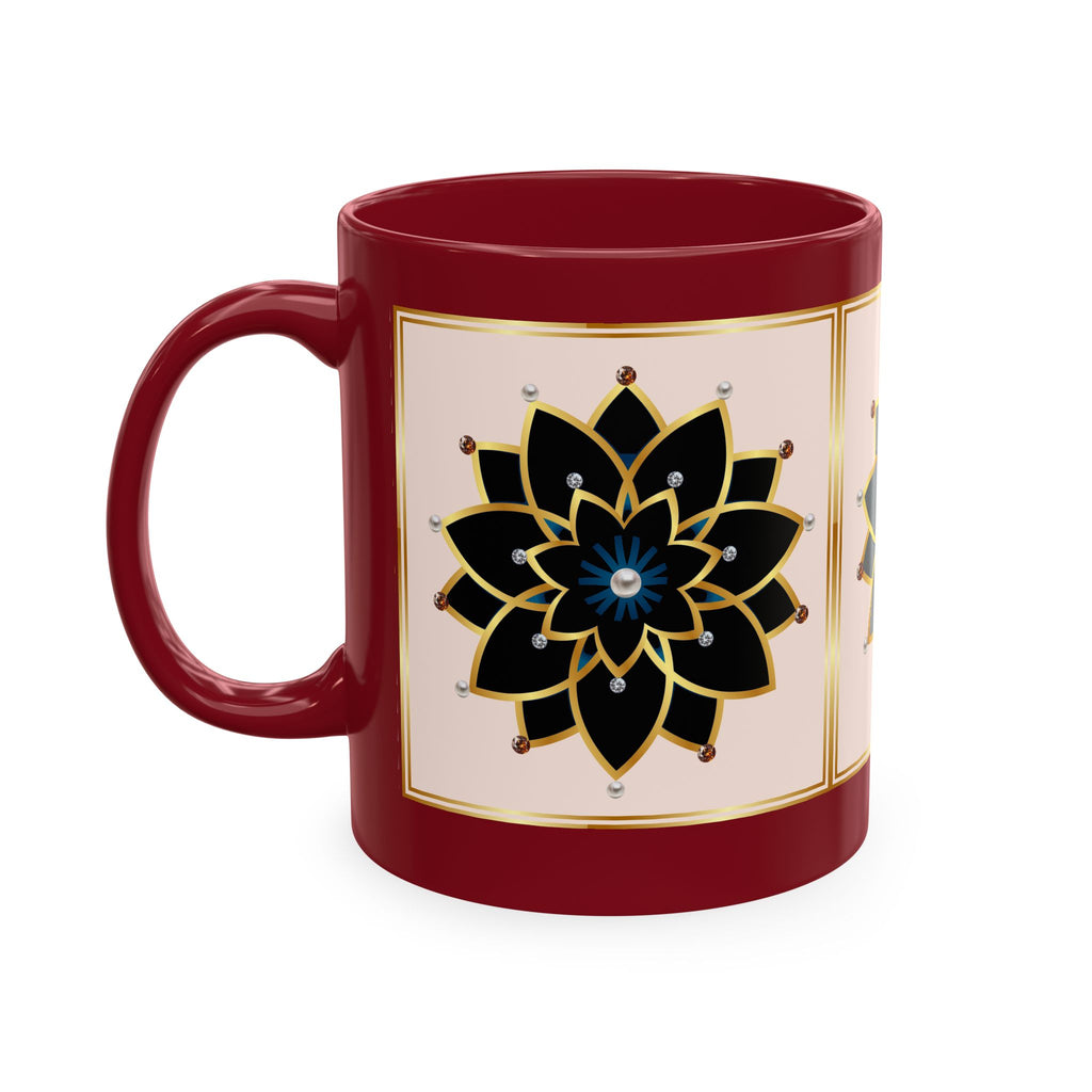 Ceramic Mug — Elegant Black & Gold Floral Mandala Design